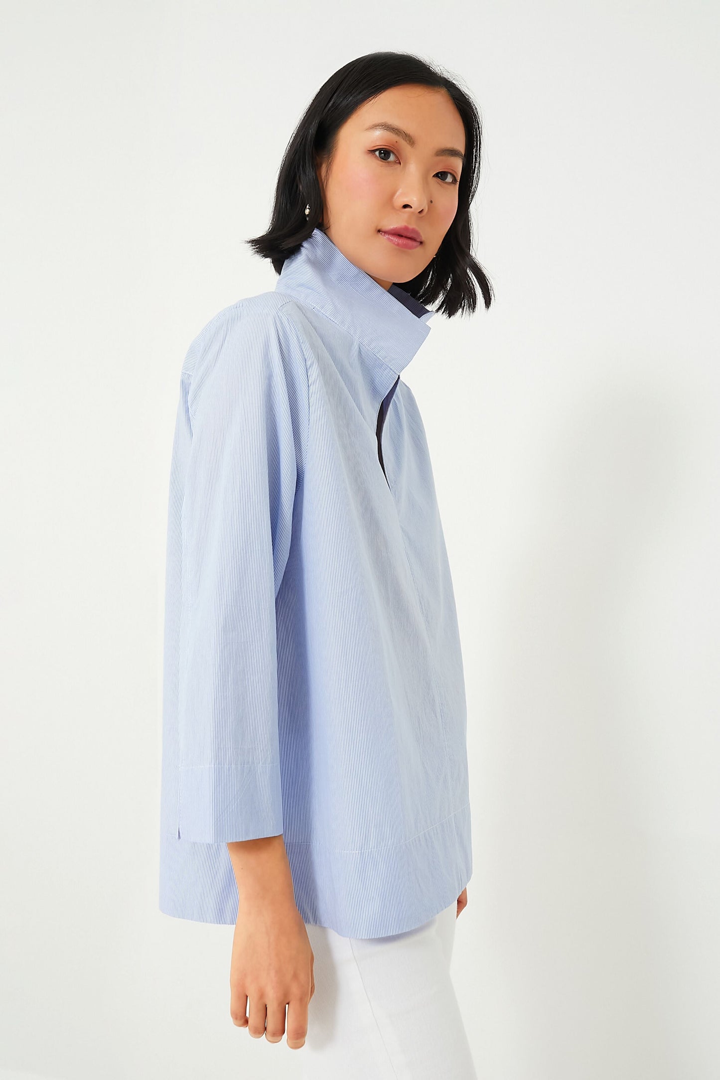 Blue Margot Stand Collar Blouse