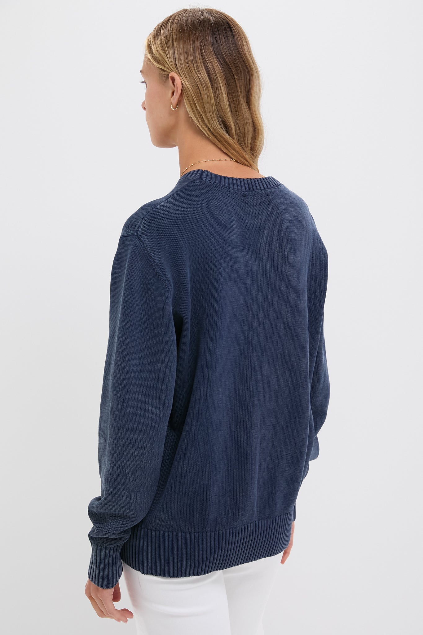 Navy Stone Washed Cotton Anne Crewneck Sweater