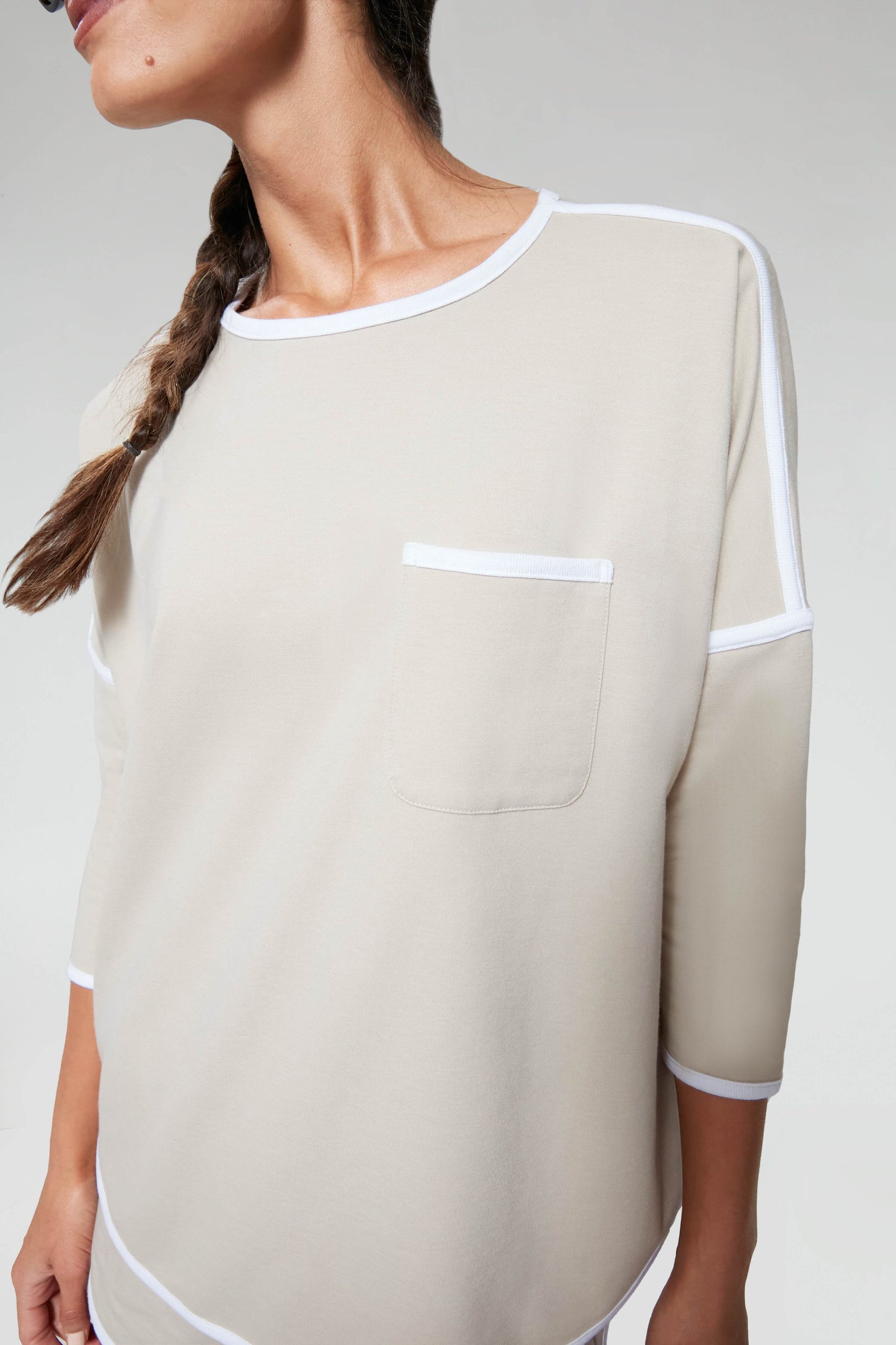Sand and White Terry Farah Pullover
