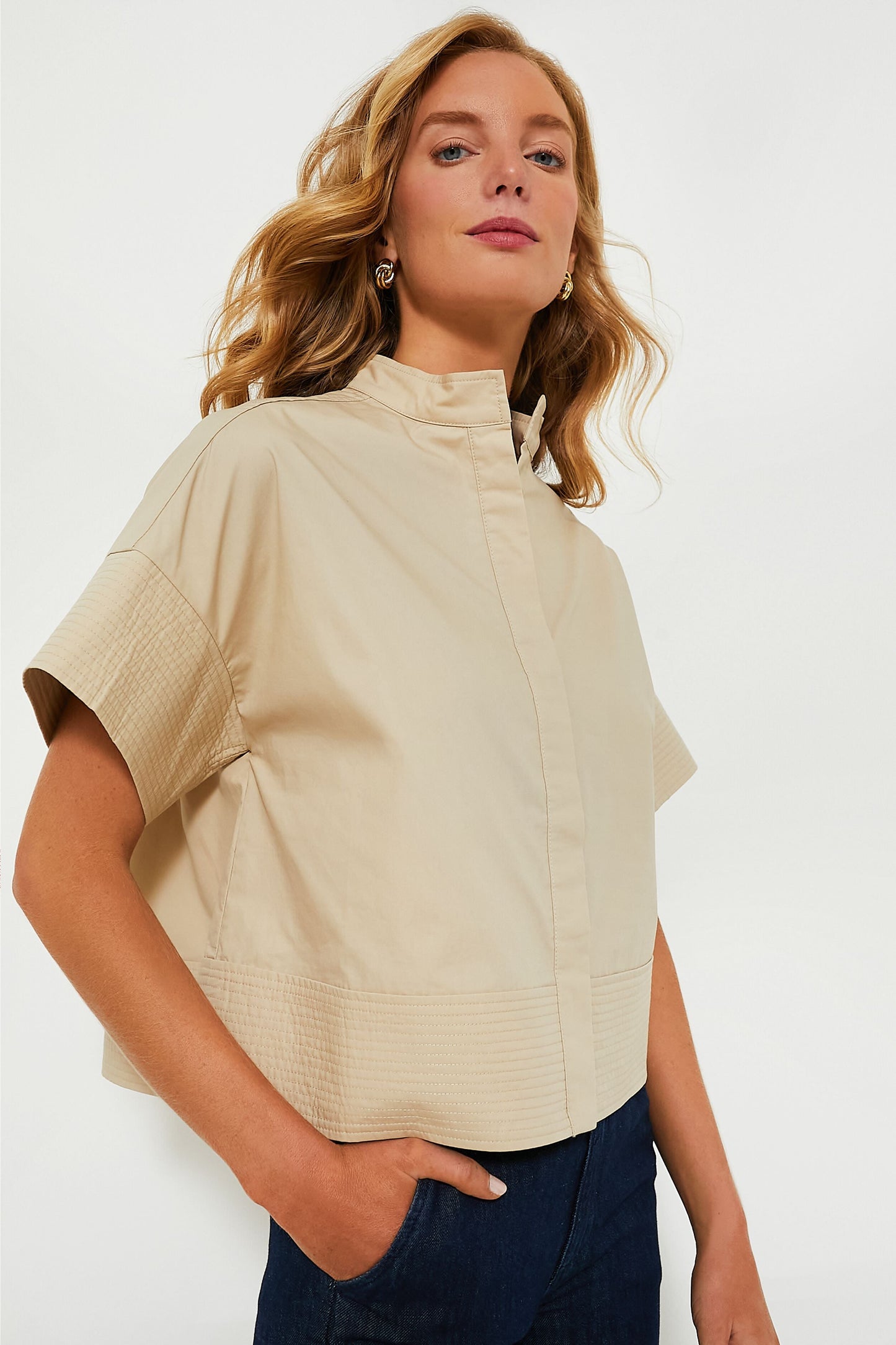 Tan Trapunto Stitch Sofia Shirt