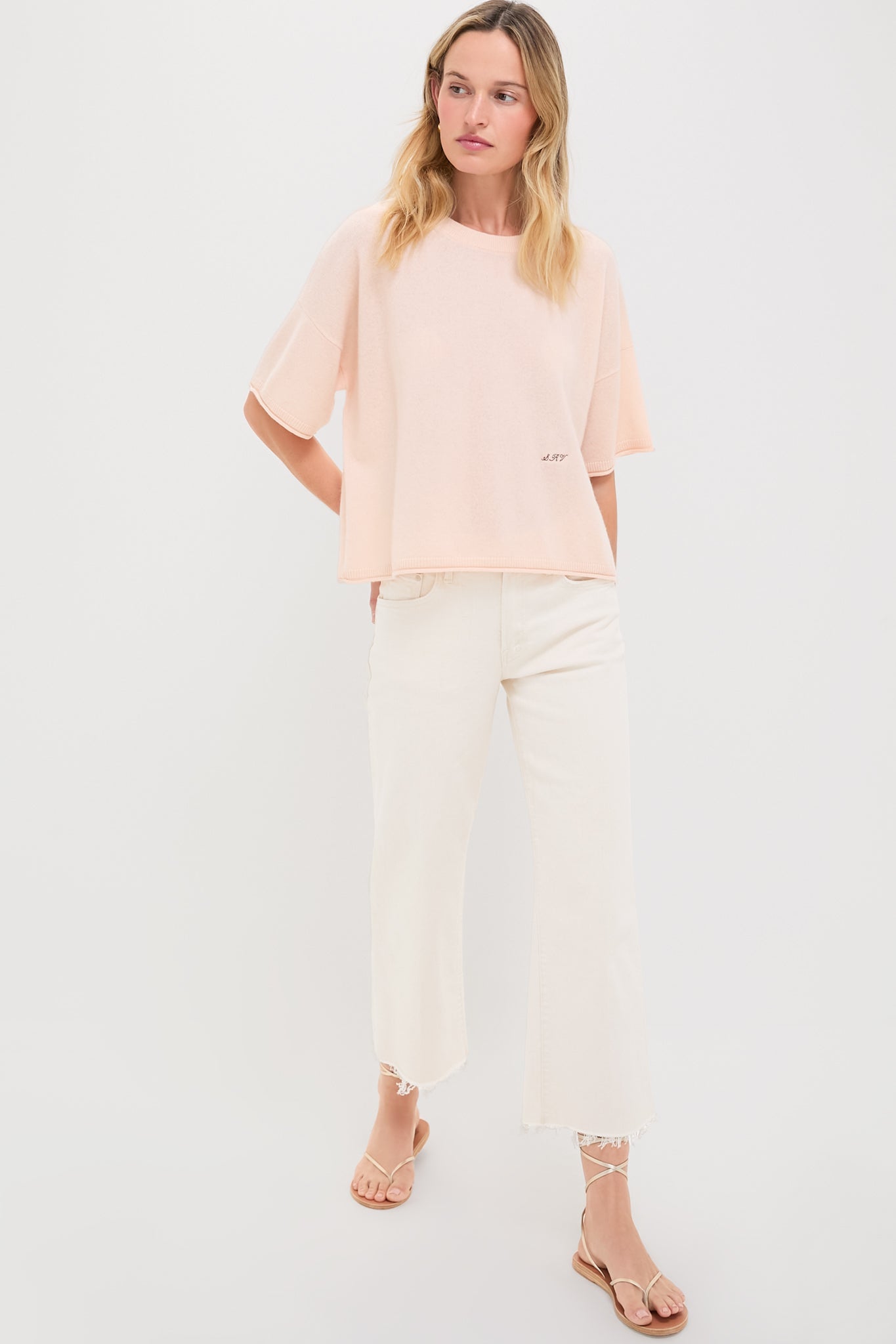 Soft Pink Short Sleeve Cashmere Lila Sweater