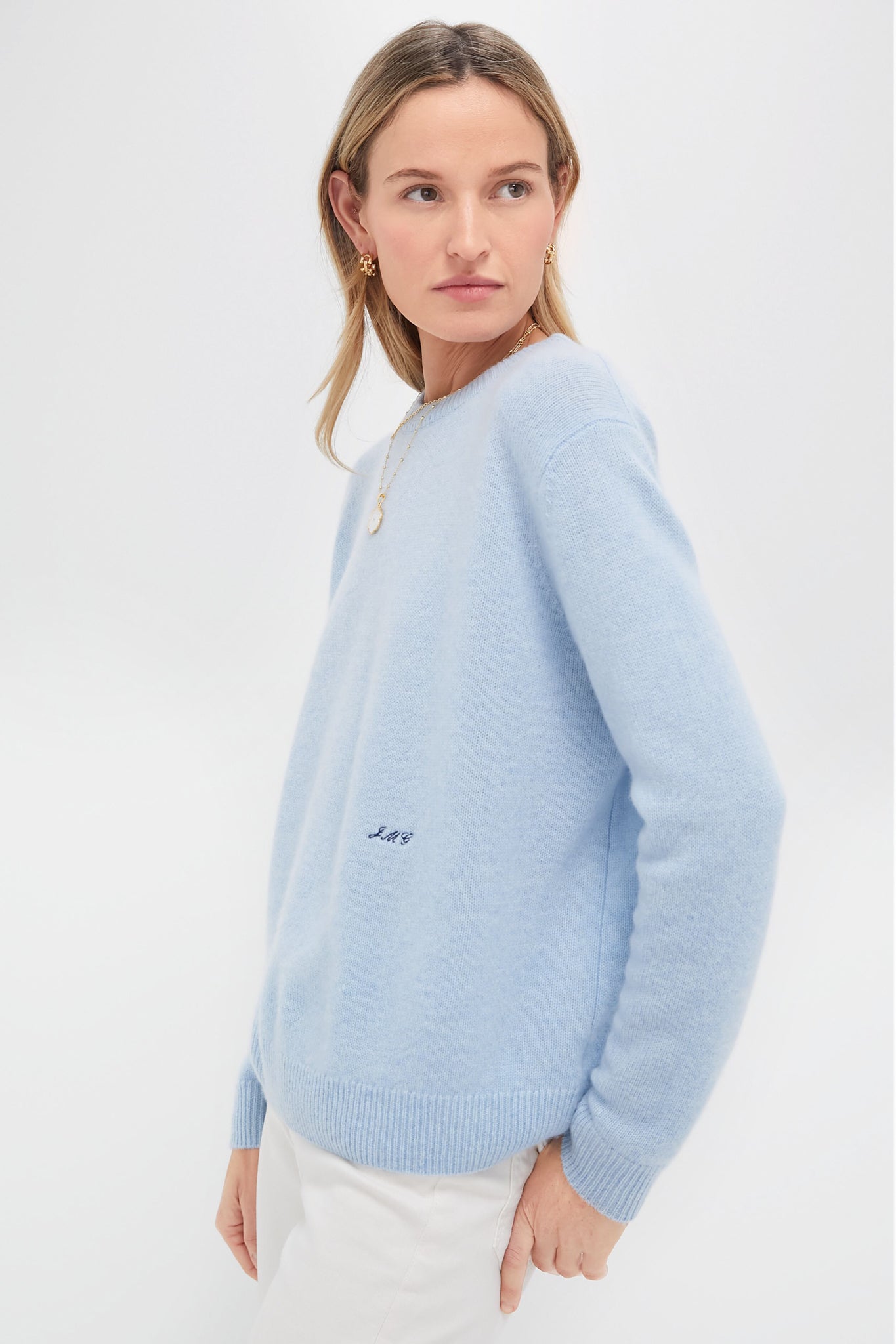 Ice Blue Cashmere Bodie Crewneck Sweater