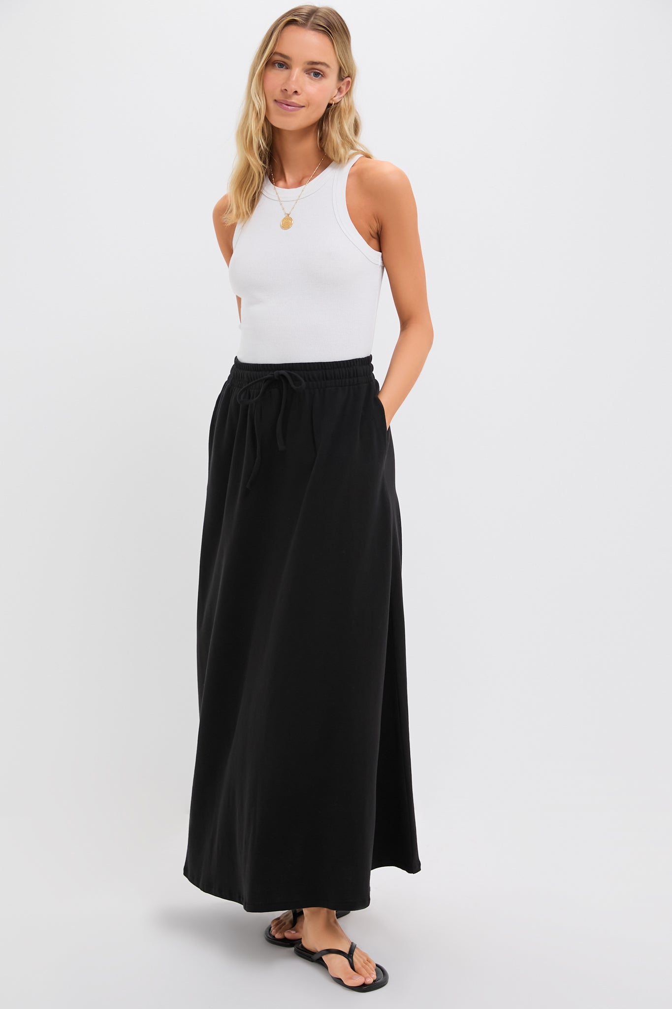 Black Pique Ballard Maxi Skirt
