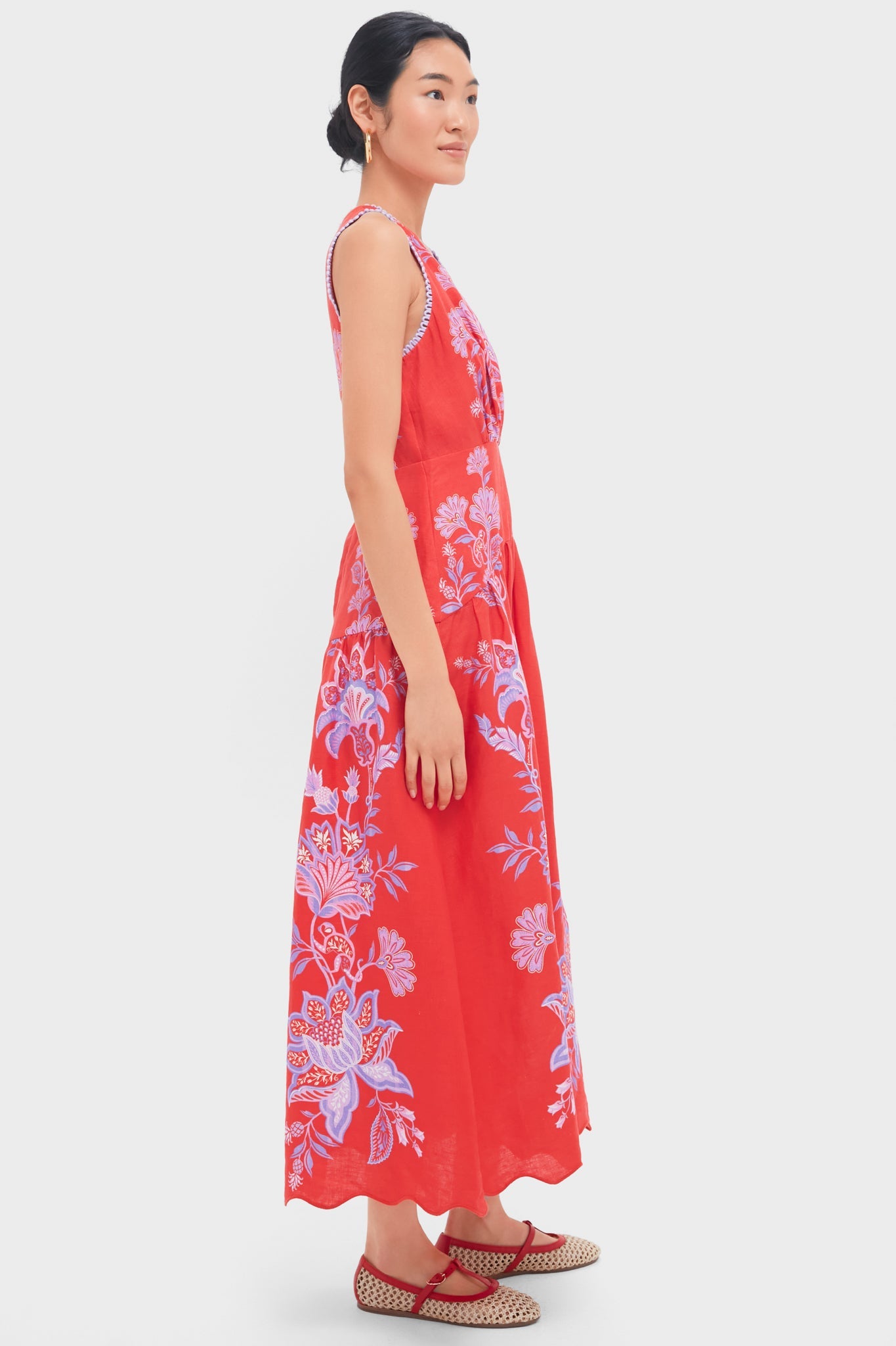 Porcelain Garden Red Midi Dress