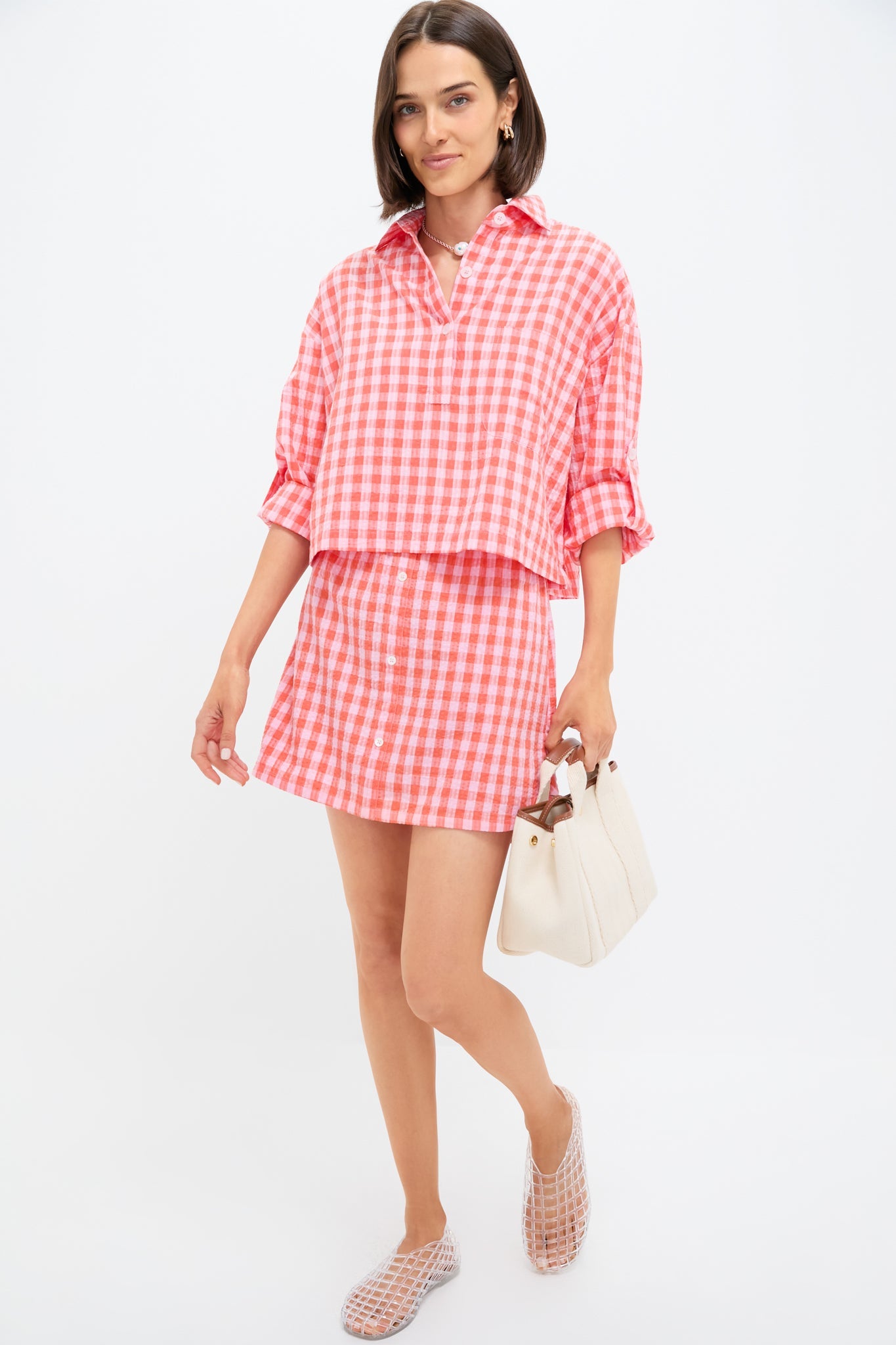 Orange and Pink Seersucker Frankie Mini Skirt