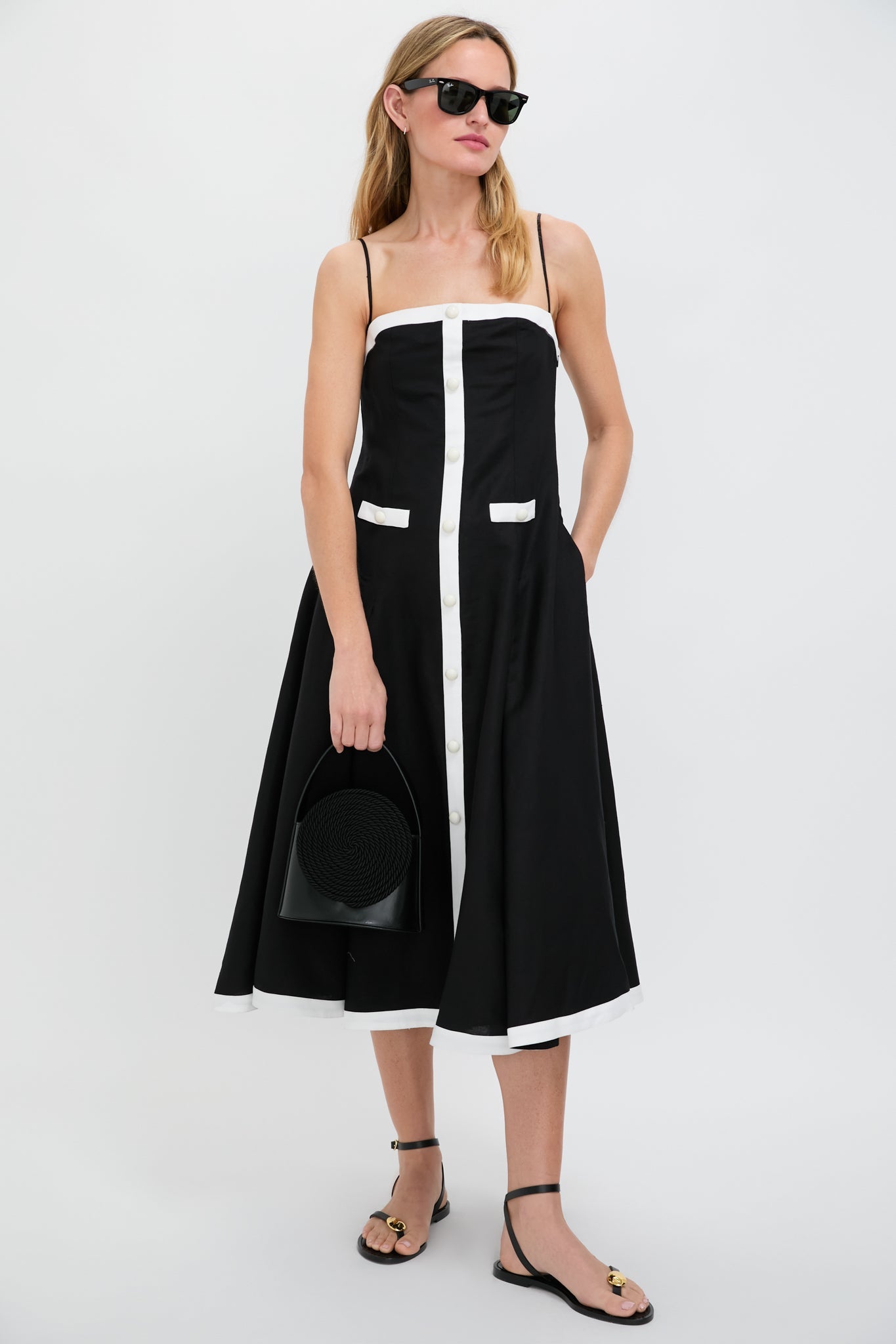 Black Multi Cordelia Sleeveless Button Down Midi Dress