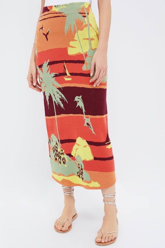 Multi Palm Island Knit Skirt