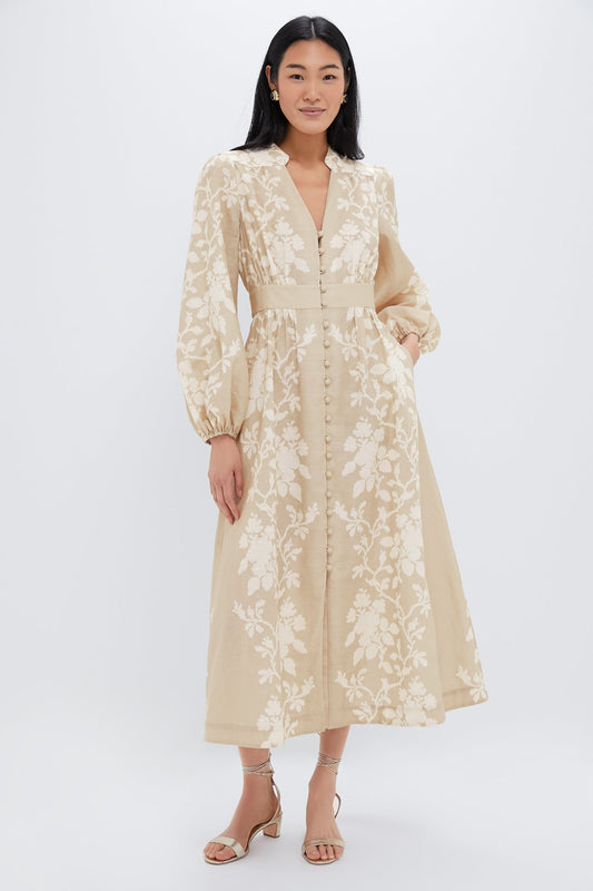 Sand Floral Stripe Serena Dress