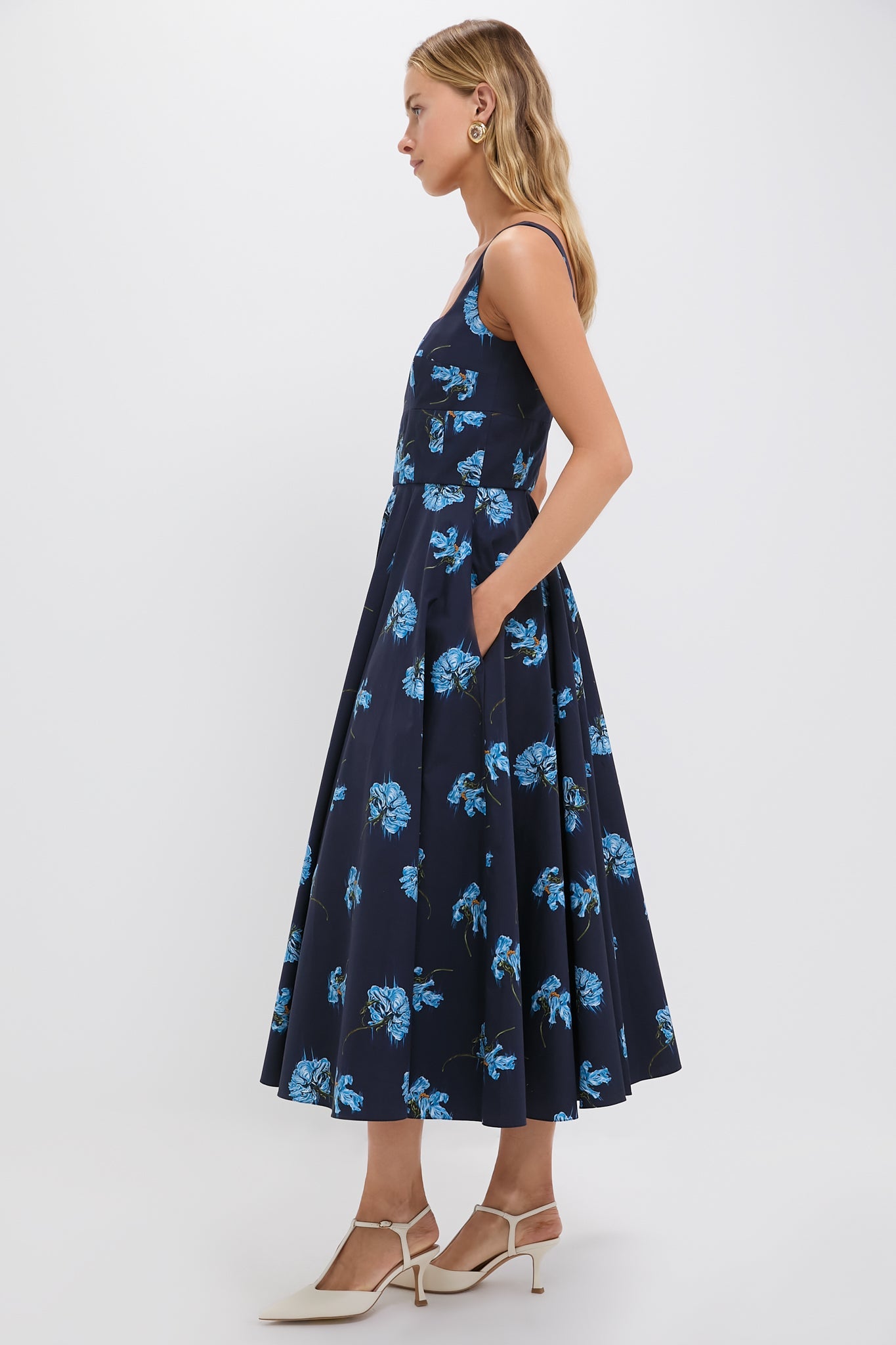 Blue Flowers on Navy Mona Midi Dress