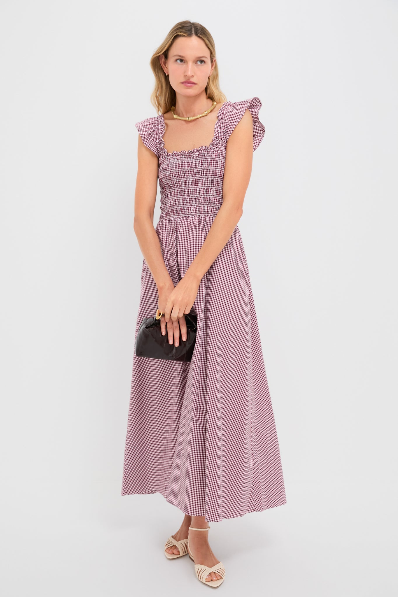 Gingham Deep Red Eudora Midi Dress