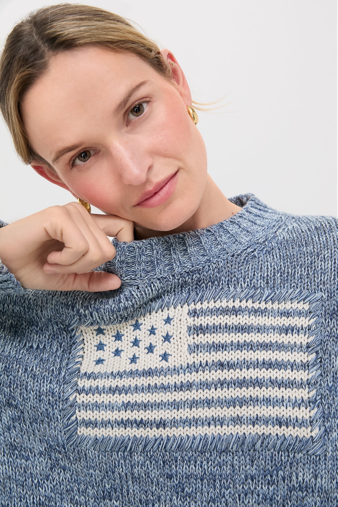 Marled Blue Cotton Americana Sweater