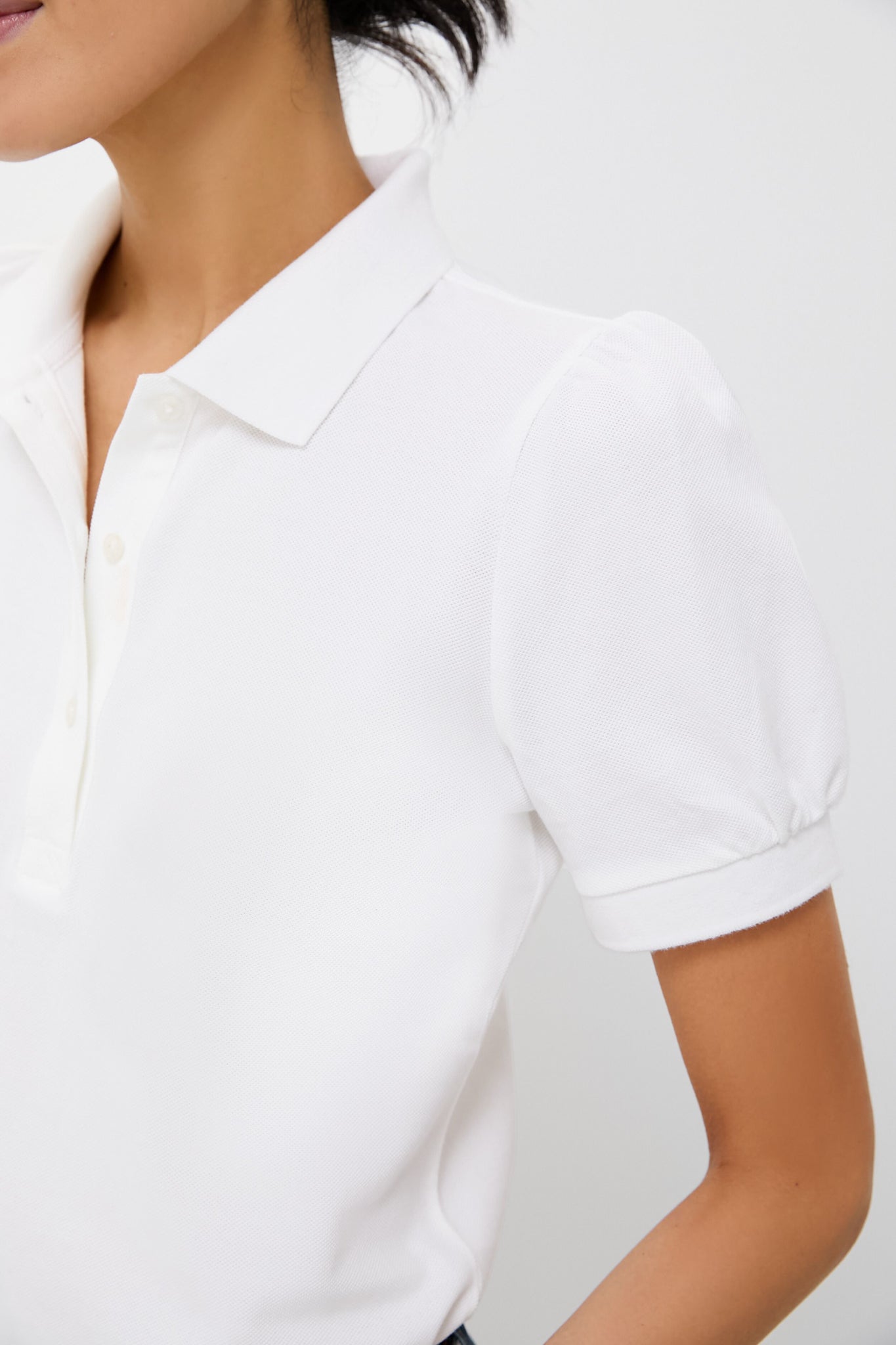 White Pique Puff Sleeve Peggy Polo