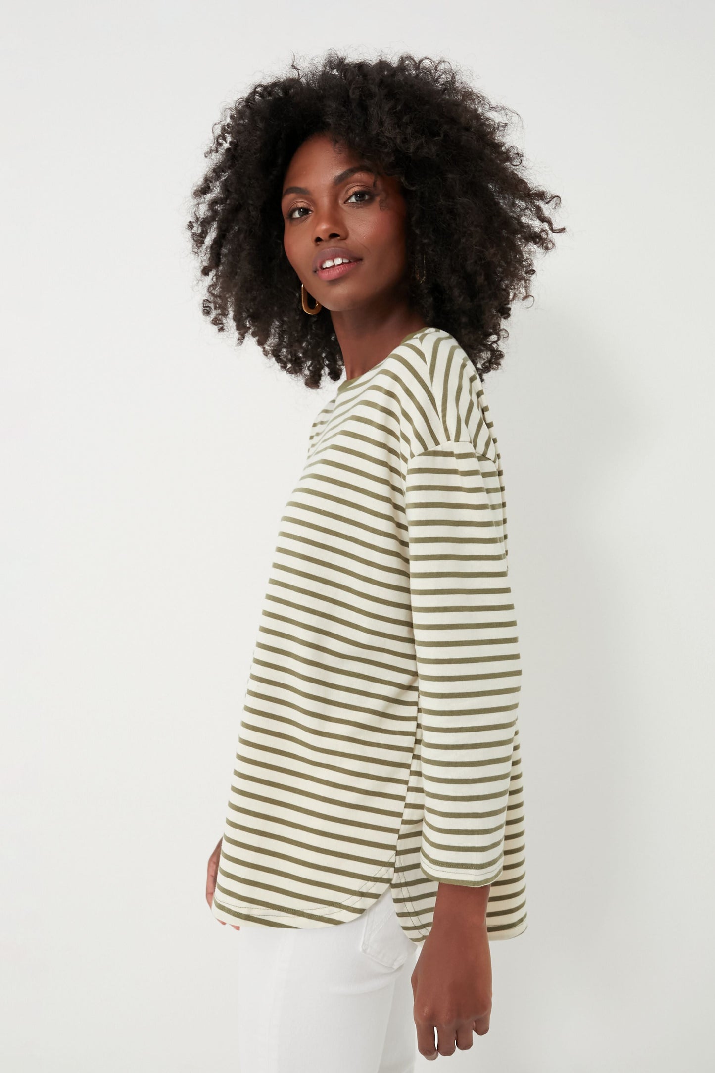 Olive Striped Knit Popover
