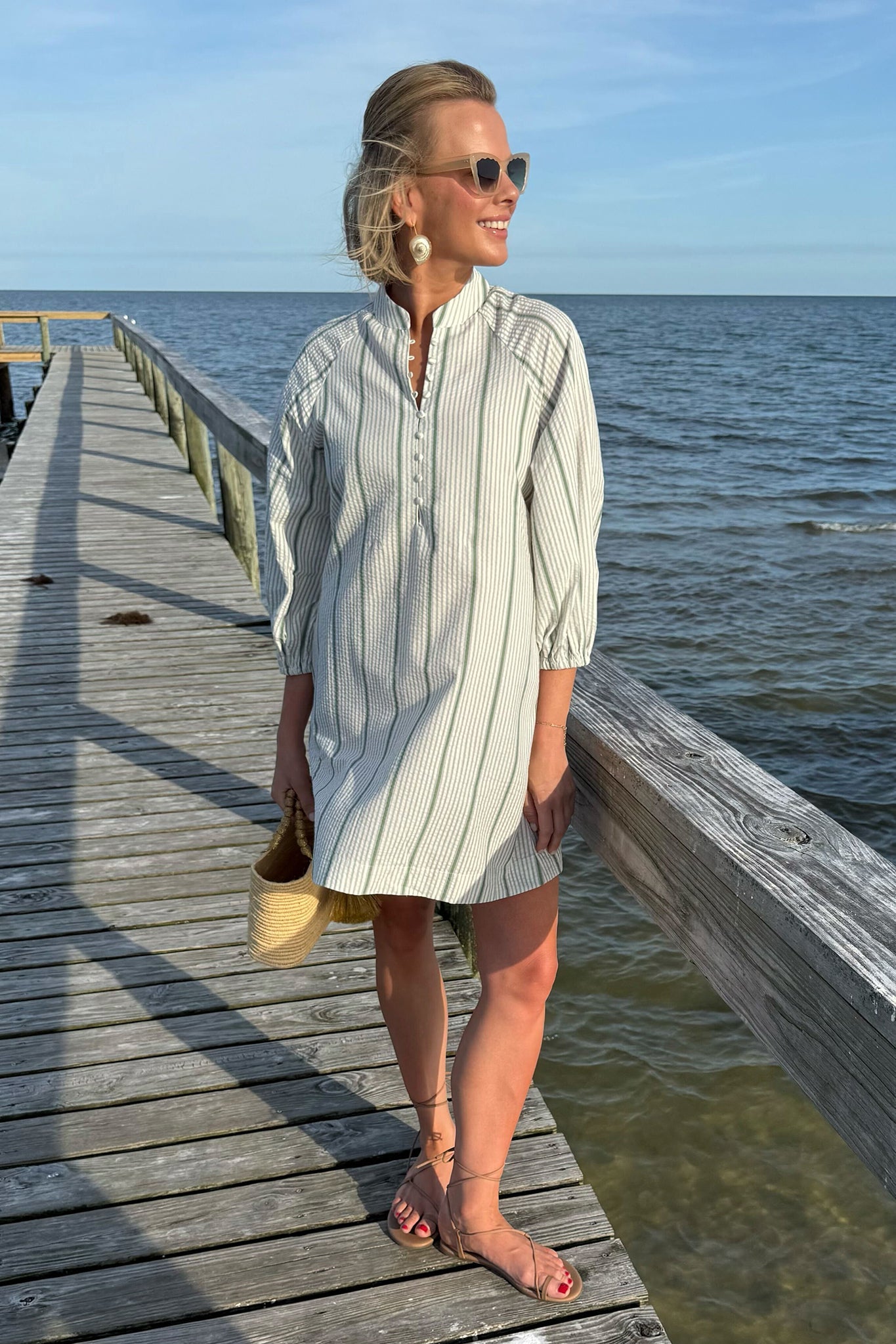 Mondego Stripe Seersucker Mini Maryse Caftan
