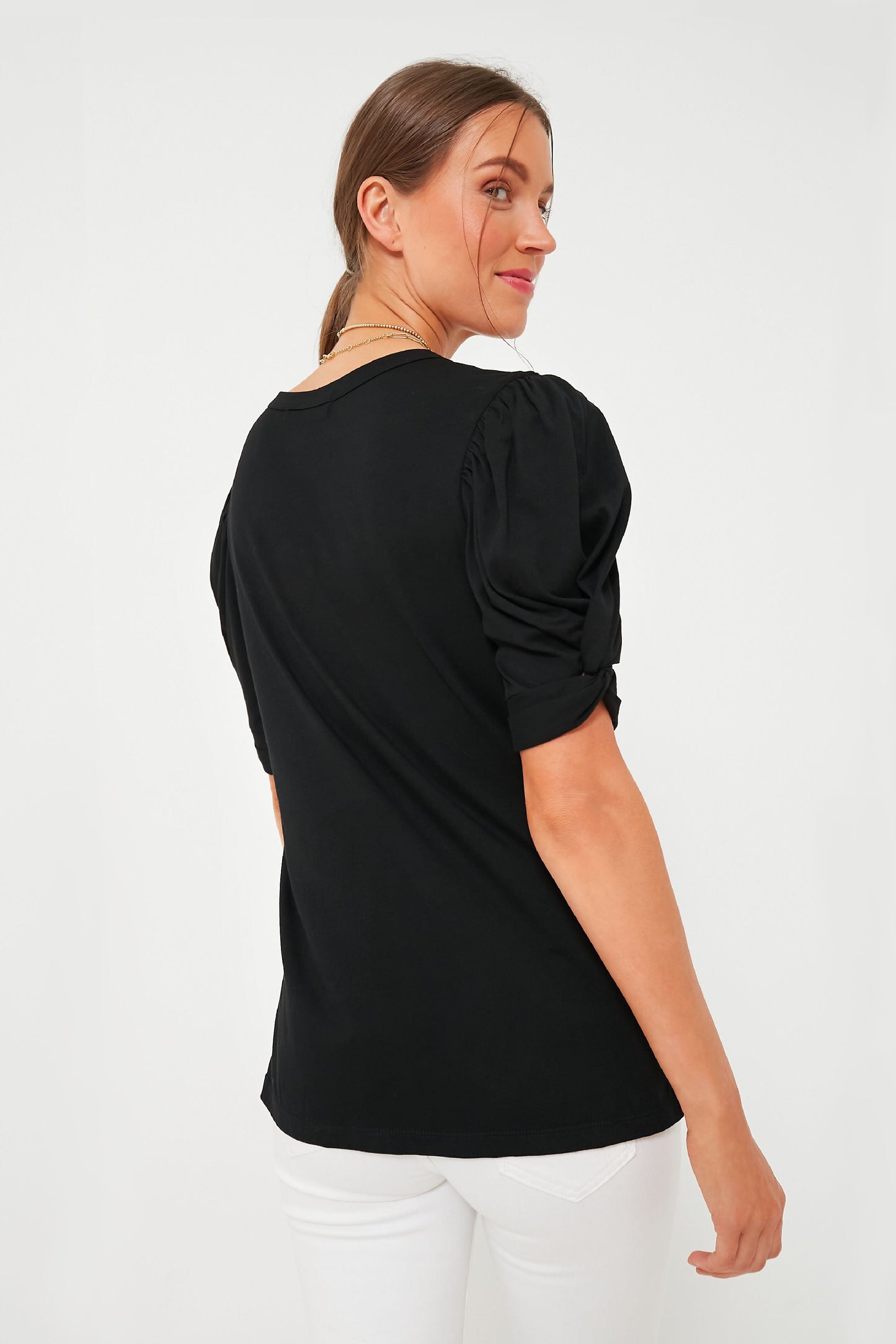 Black Vesty Puff Short Sleeve Crewneck