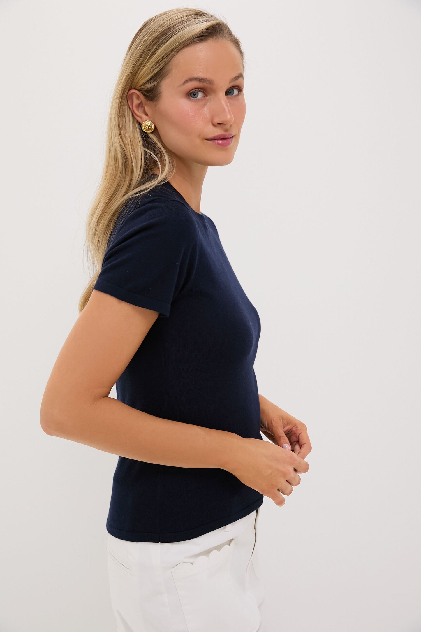 Navy Cashmere Silk Blend Katie Tee