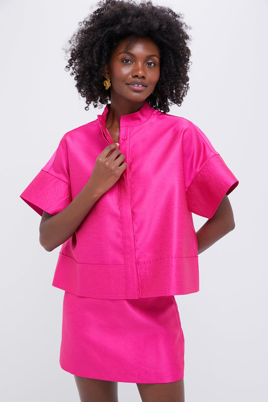 Hot Pink Dupioni Trapunto Stitch Sofia Shirt