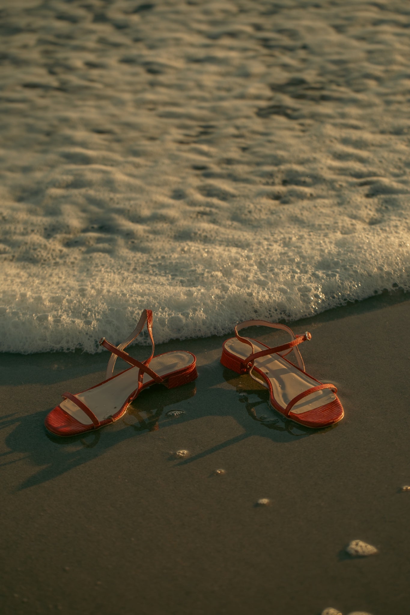 Red Embossed Leather Evelyn Sandals