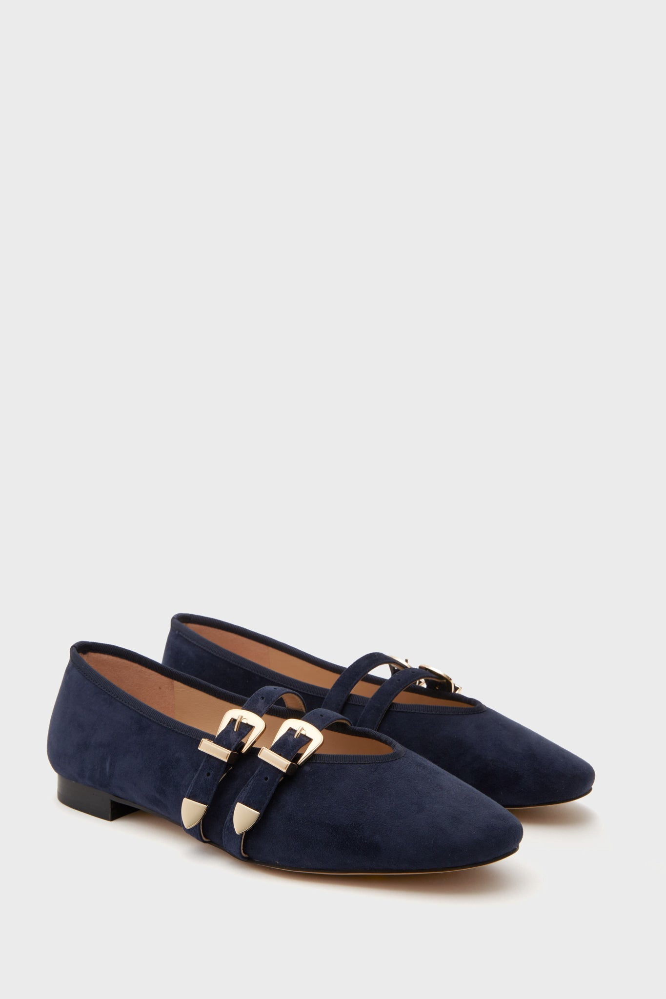 Navy Suede Buckle Nina Flats