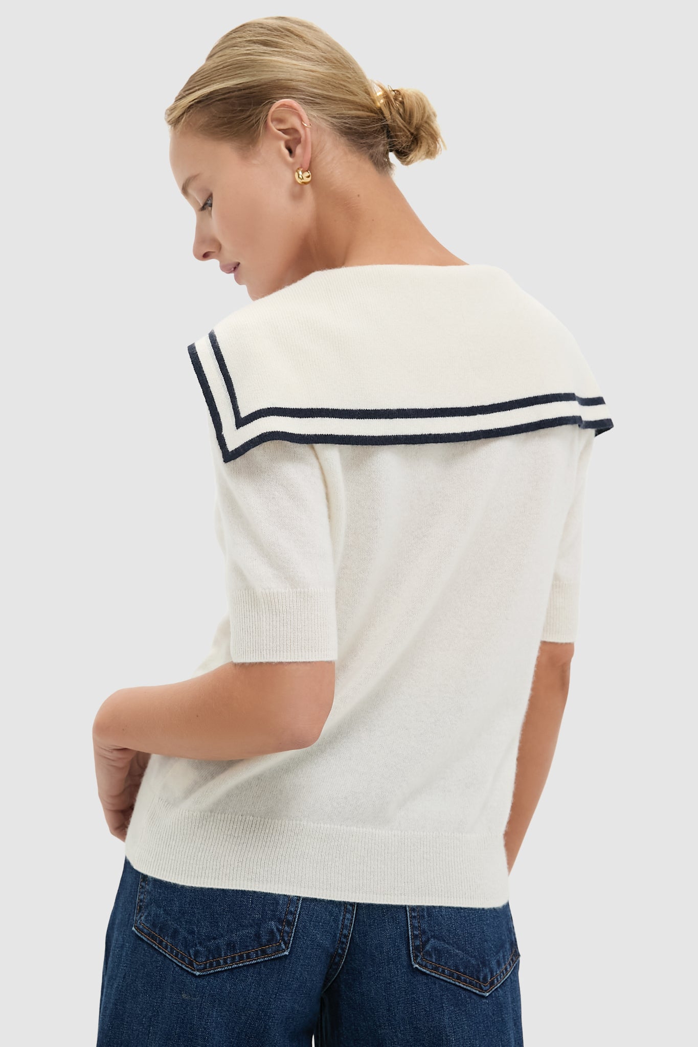 Ivory and Navy Cashmere Sailor Sweater