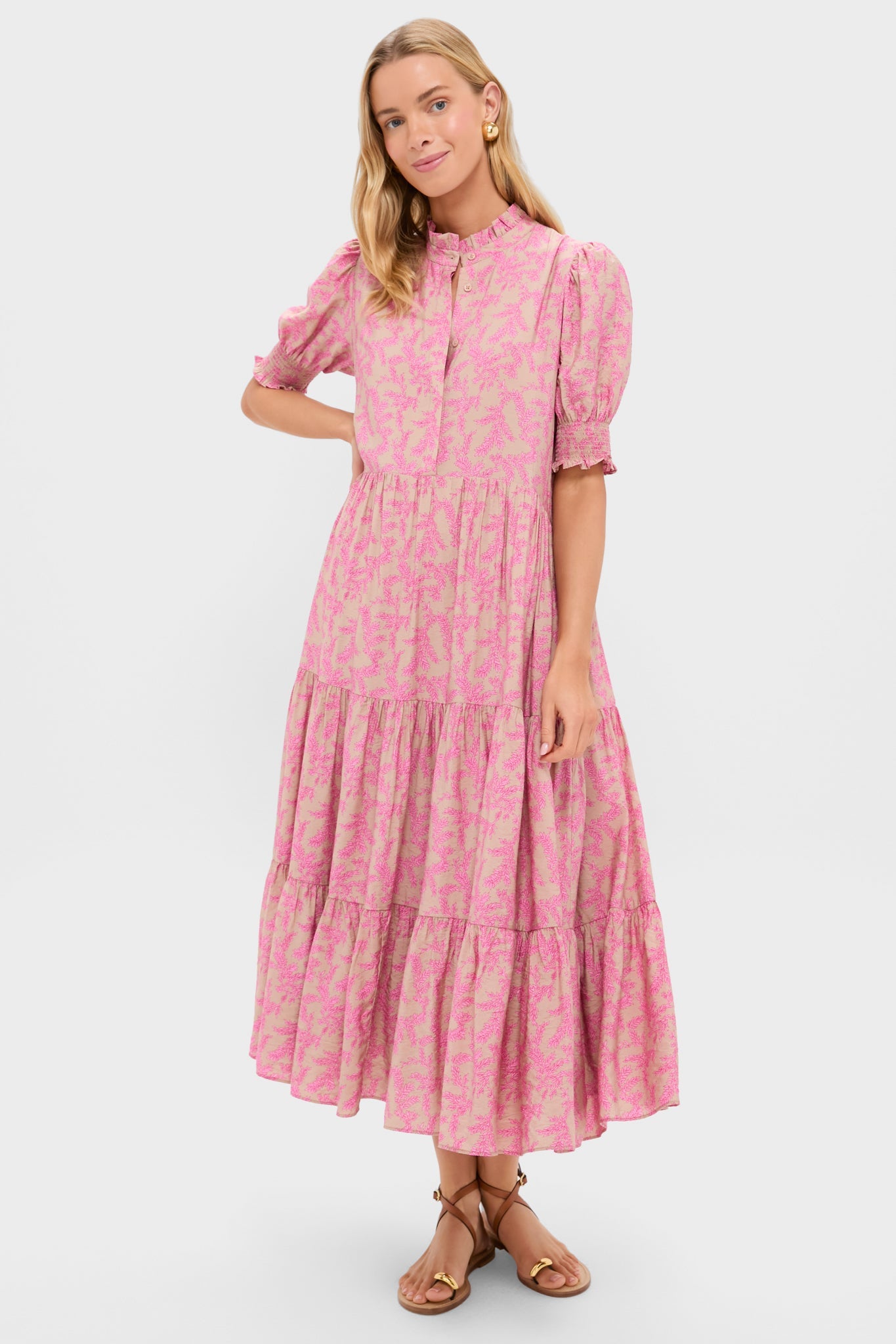 Tan & Pink Vines Bennett Maxi Dress