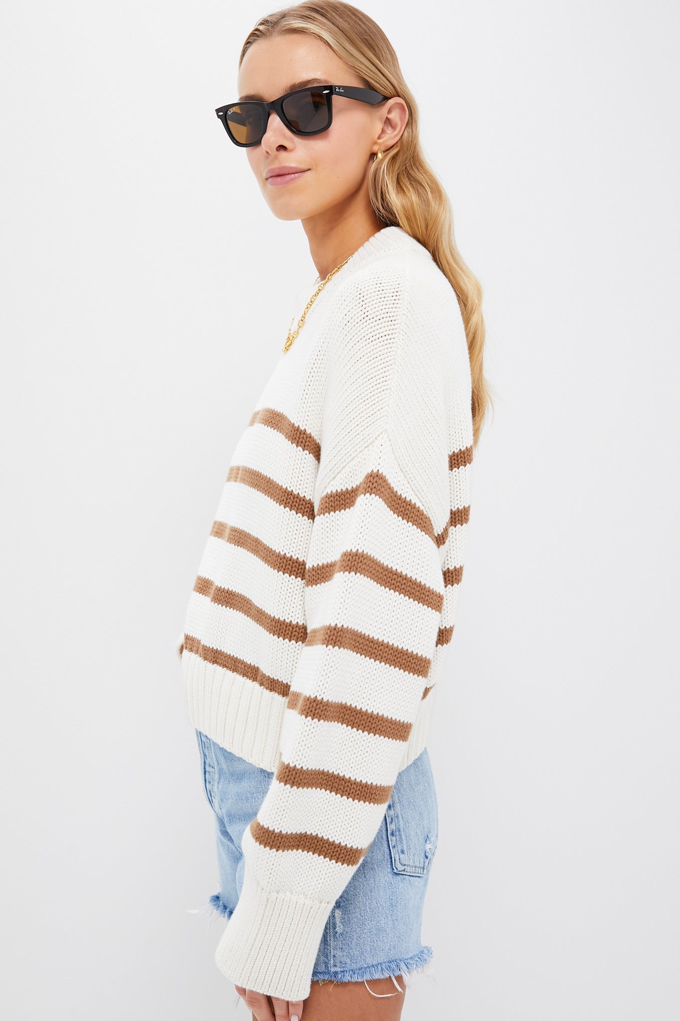 Cream and Mocha Stripe Cotton Brooks Sweater