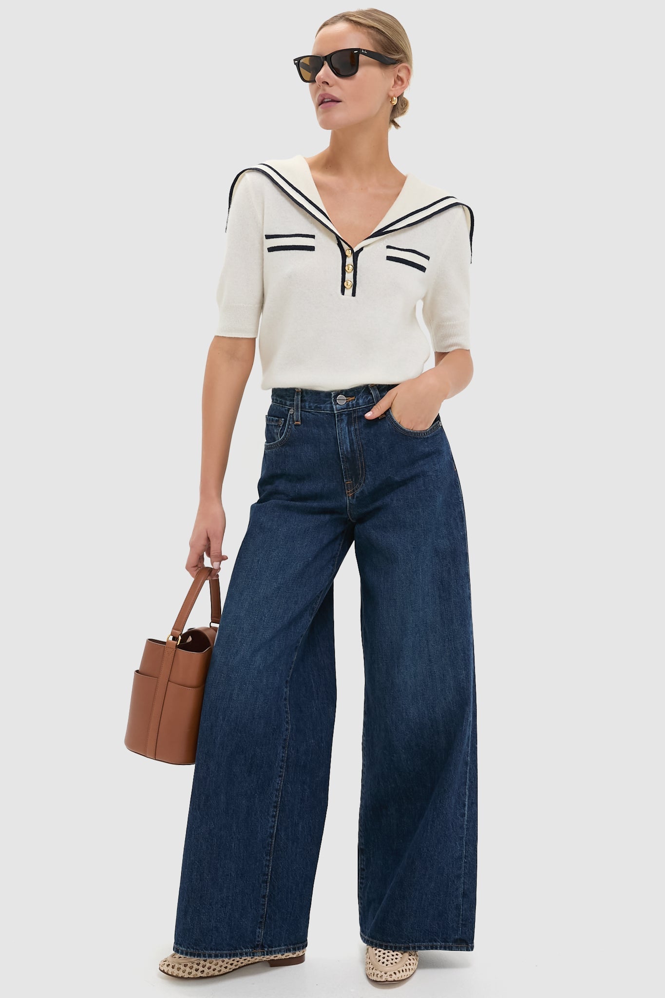 Ivory and Navy Cashmere Sailor Sweater