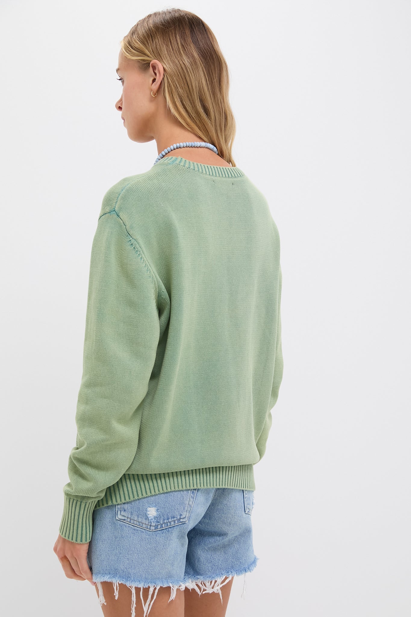 Green Stone Washed Cotton Anne Crewneck Sweater