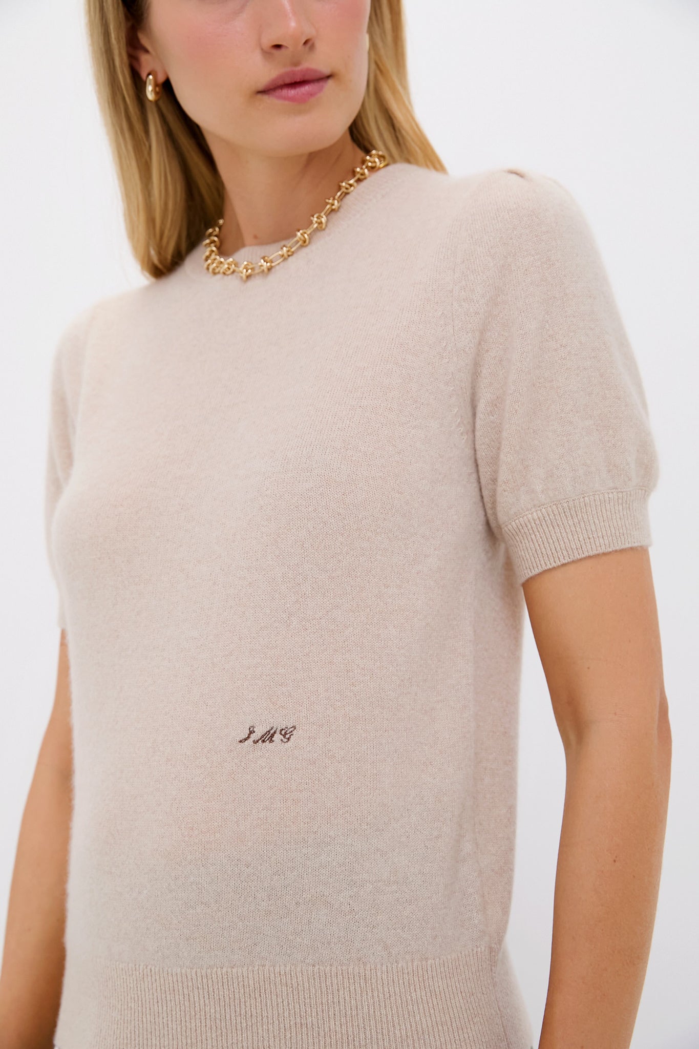 Sandstone Short Sleeve Cashmere Audrey Sweater