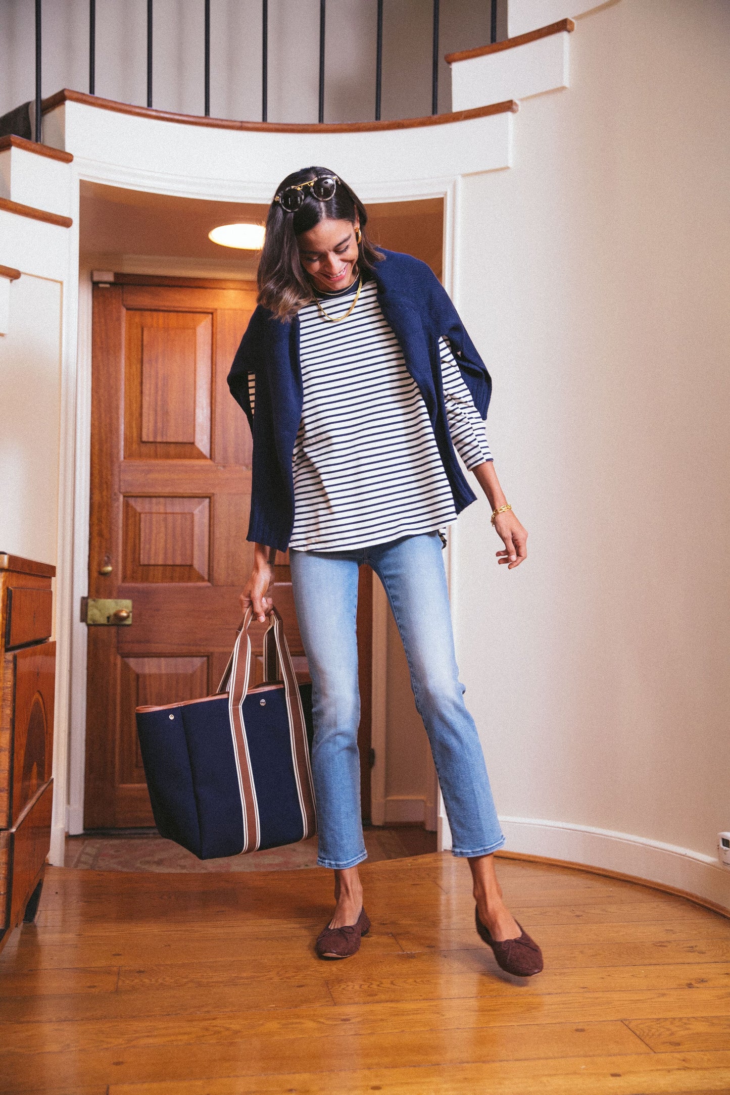 Navy Striped Knit Popover