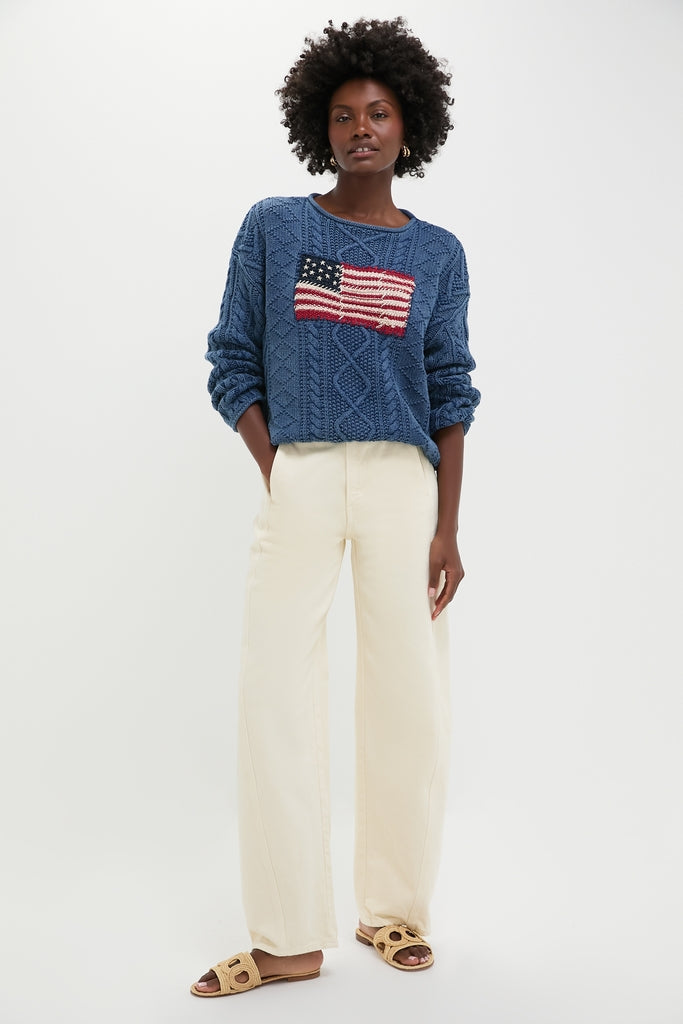 Indigo American Flag Long Sleeve Pullover Sweater