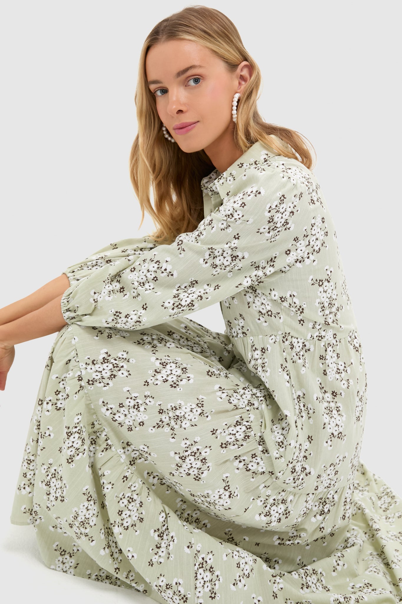Green Ditsy Floral Mabel Maxi Dress