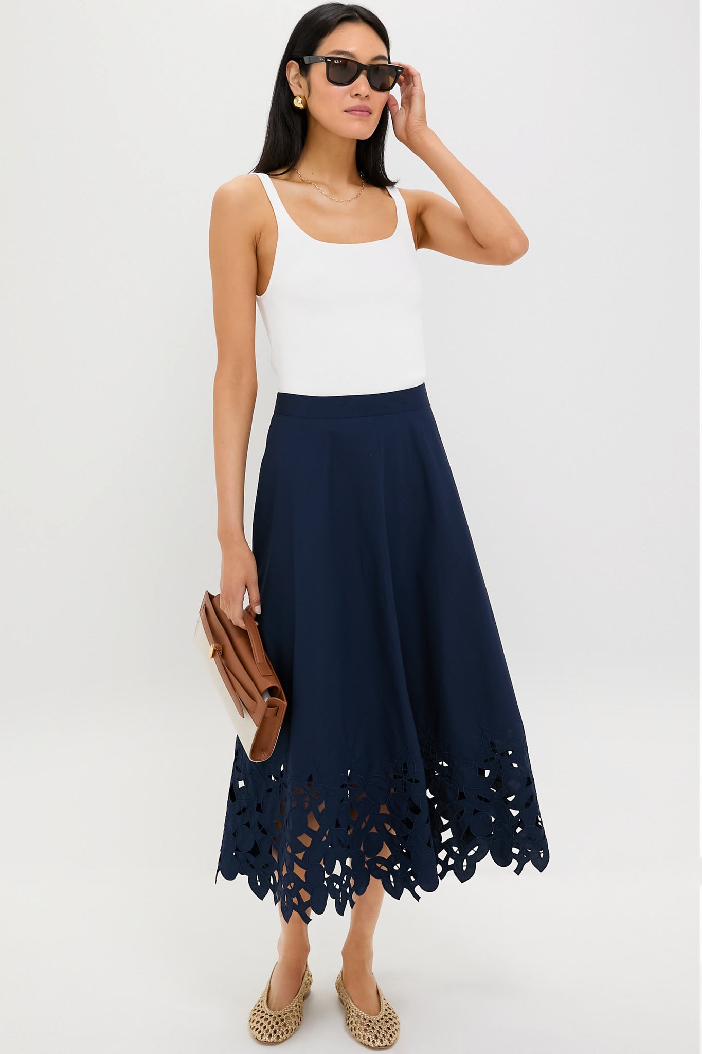 Navy Cotton Eyelet Caldwell Skirt