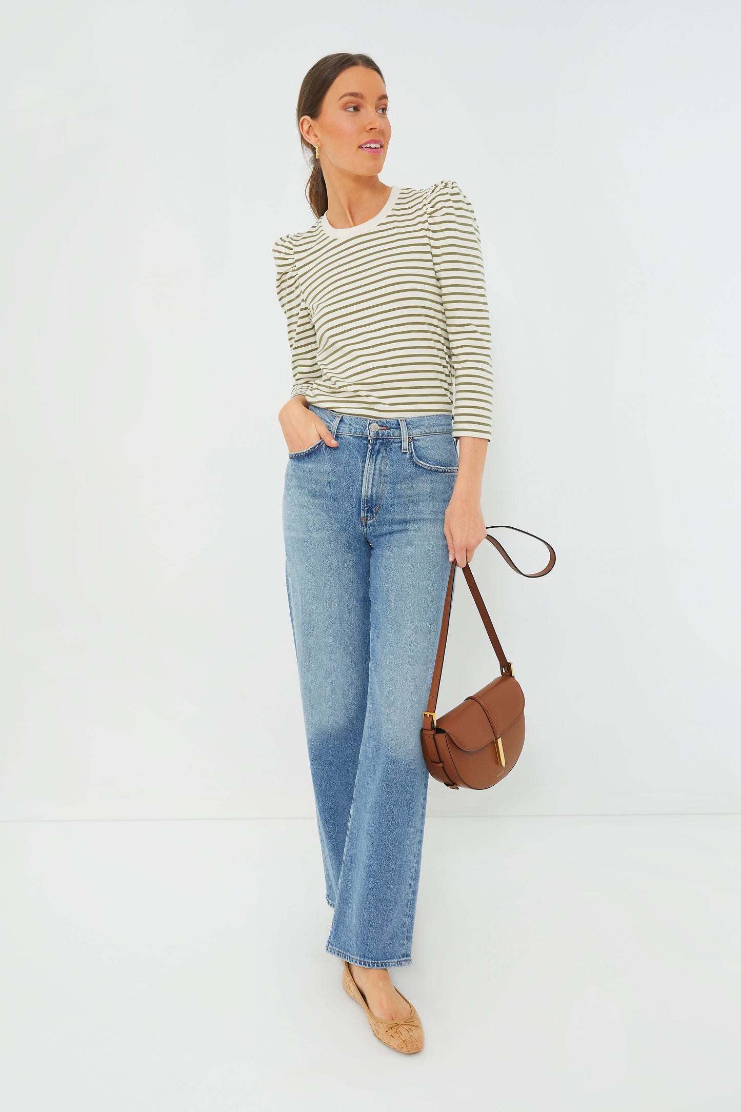 Olive Striped Vesty Long Sleeve Crewneck