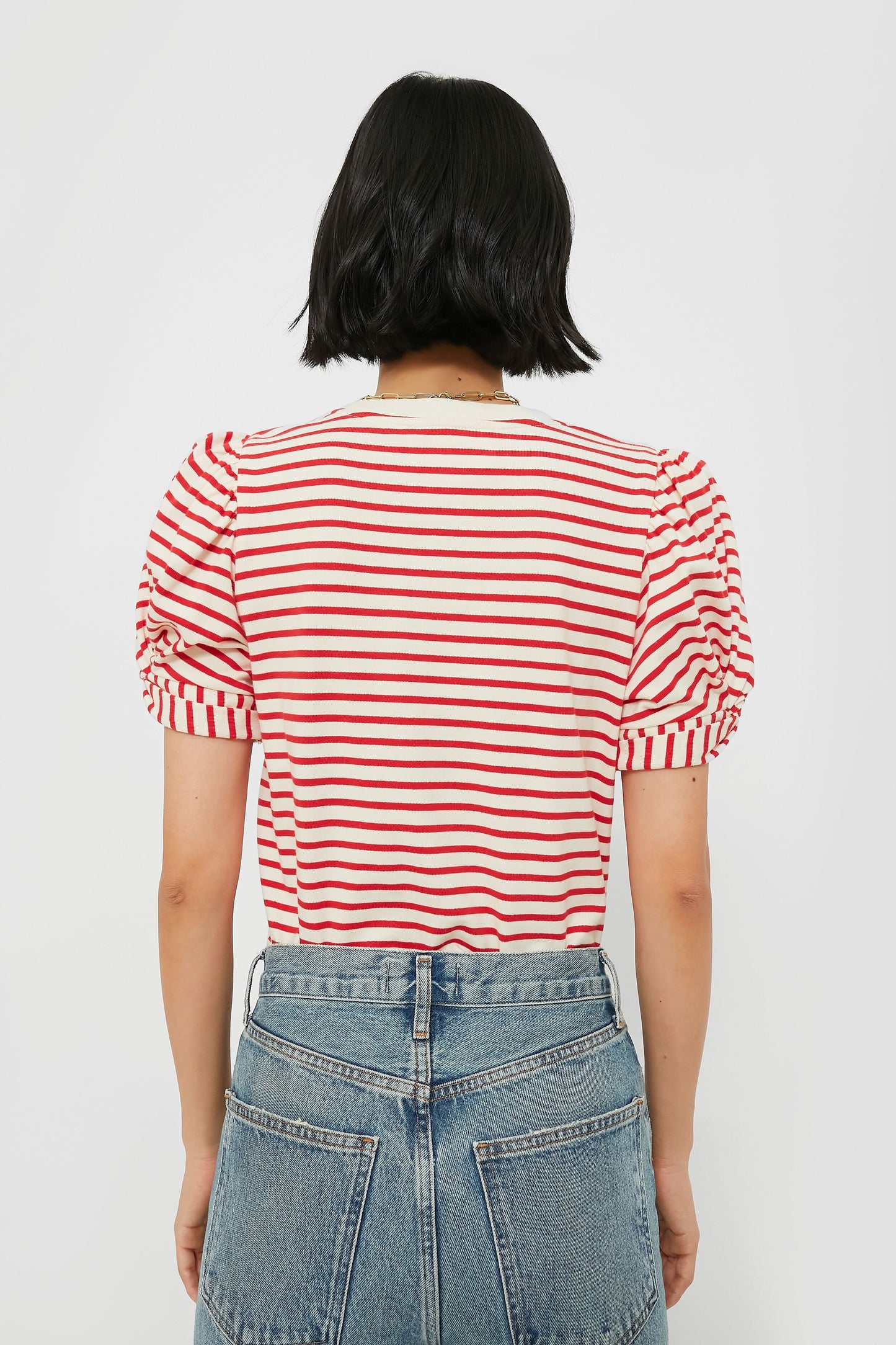 Red Striped Vesty Puff Short Sleeve Crewneck