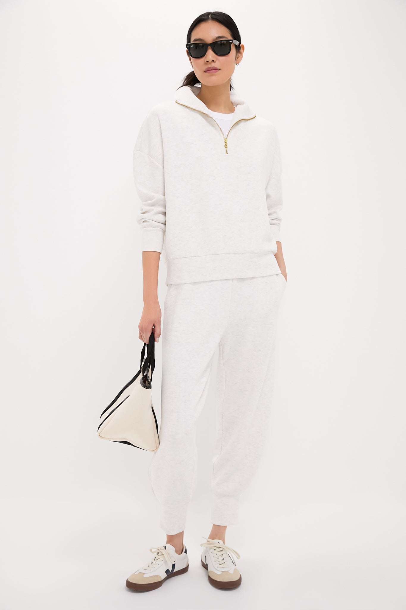 Ivory Marl Hawley Half Zip Sweat