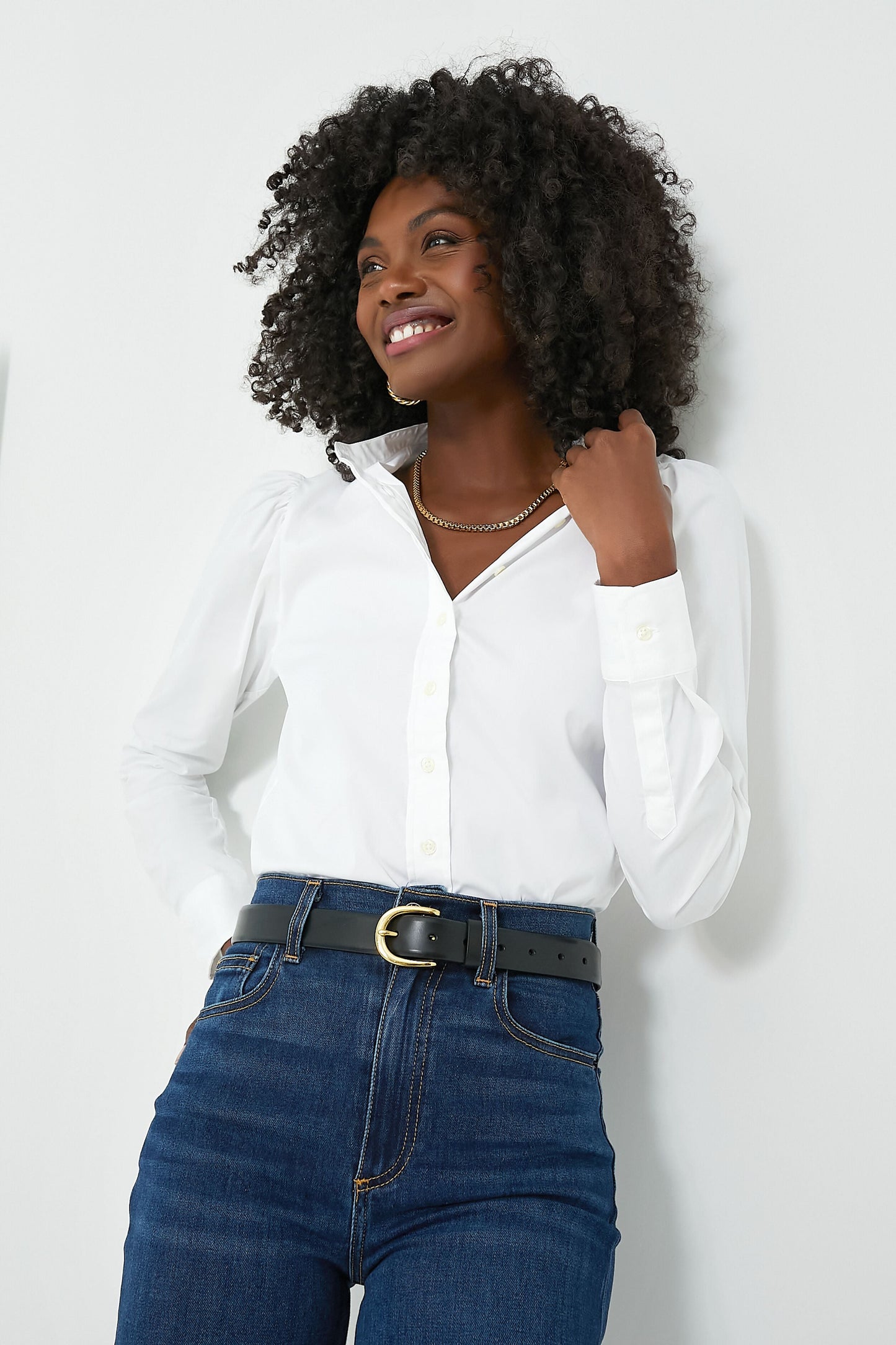 White Puffed Shoulder Shirt