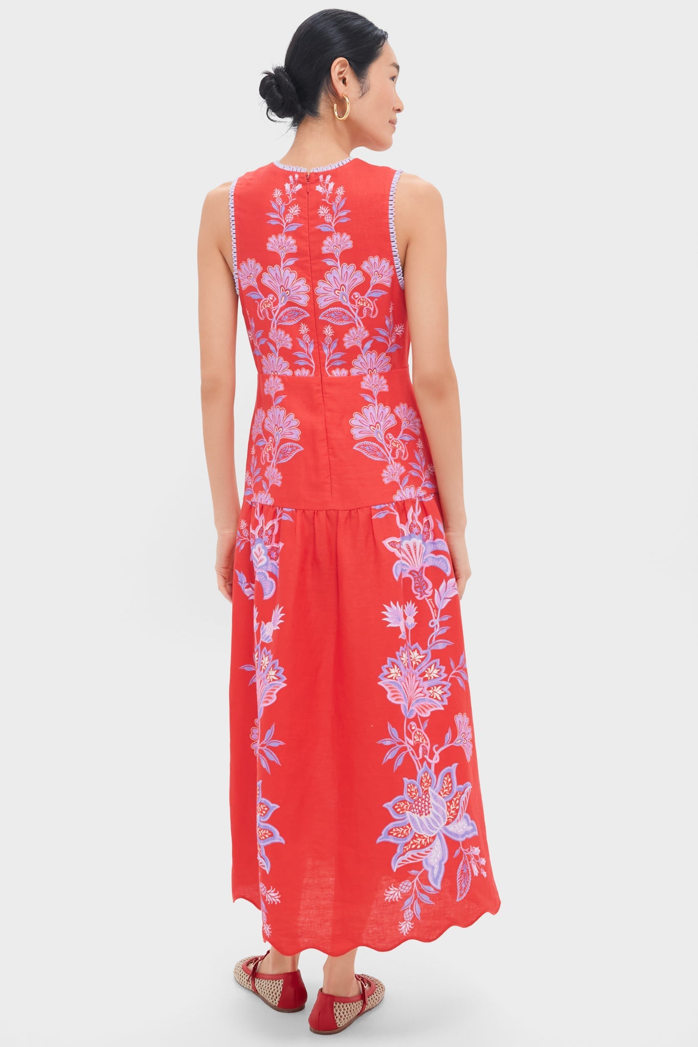 Porcelain Garden Red Midi Dress