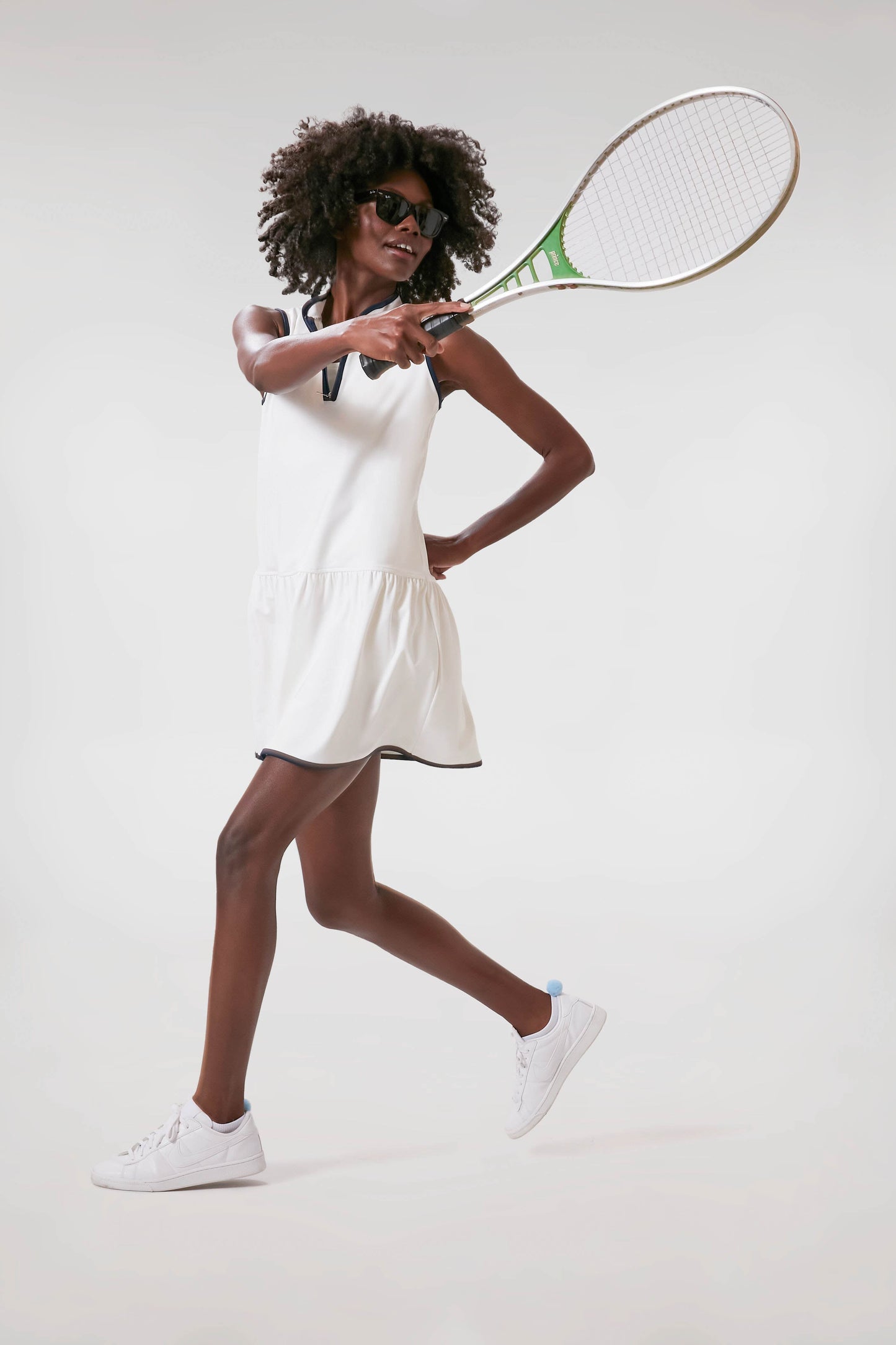 White and Navy Quarter-Zip Tennis Dress