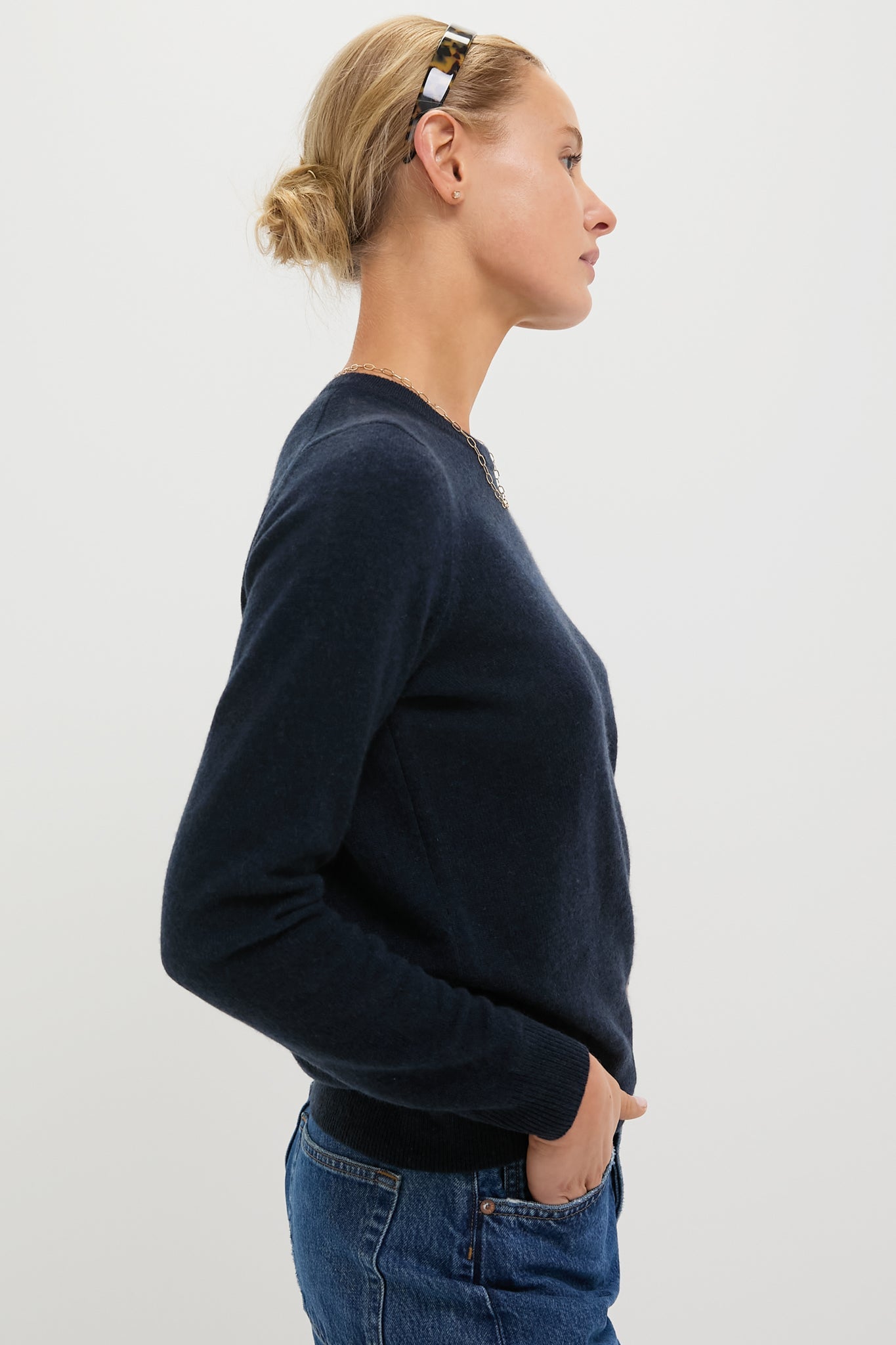 Navy Cashmere Crewneck Sweater