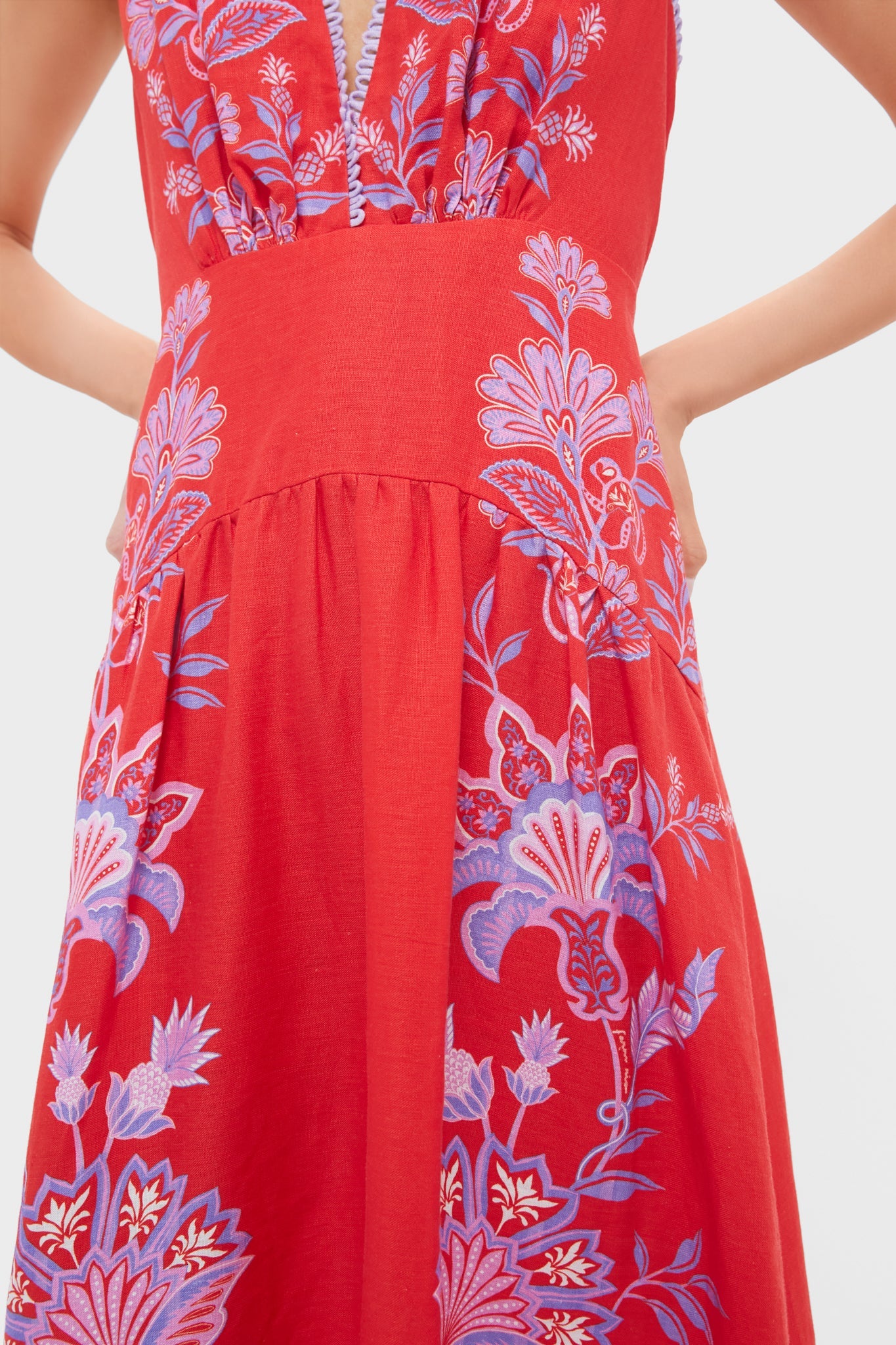 Porcelain Garden Red Midi Dress
