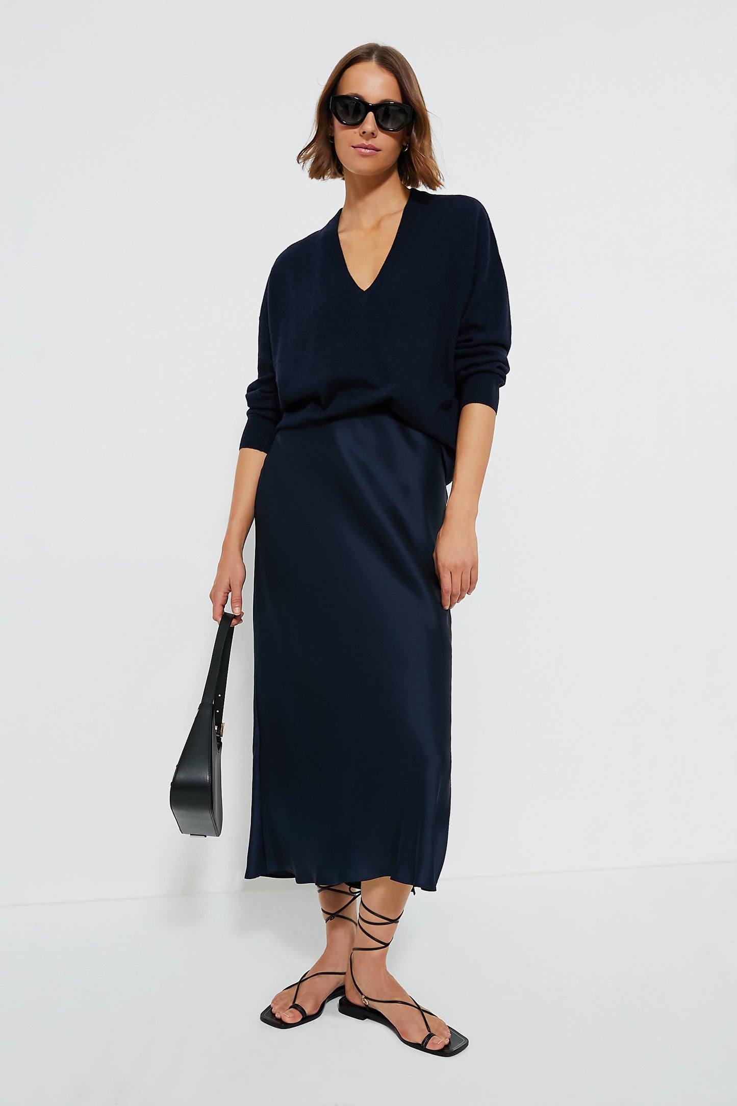 Navy Cashmere Emma V-Neck Boyfriend Sweater