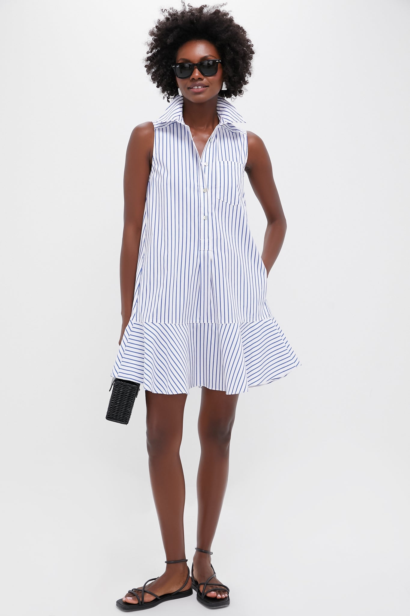 Blue Stripe Sleeveless Callahan Shirt Dress