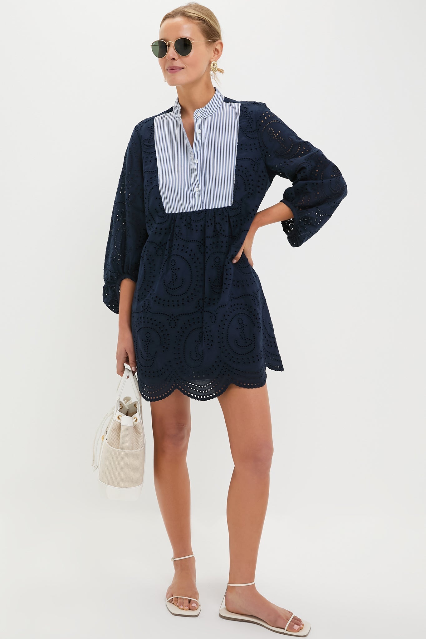 Navy Nautical Eyelet Mini Calliope Dress