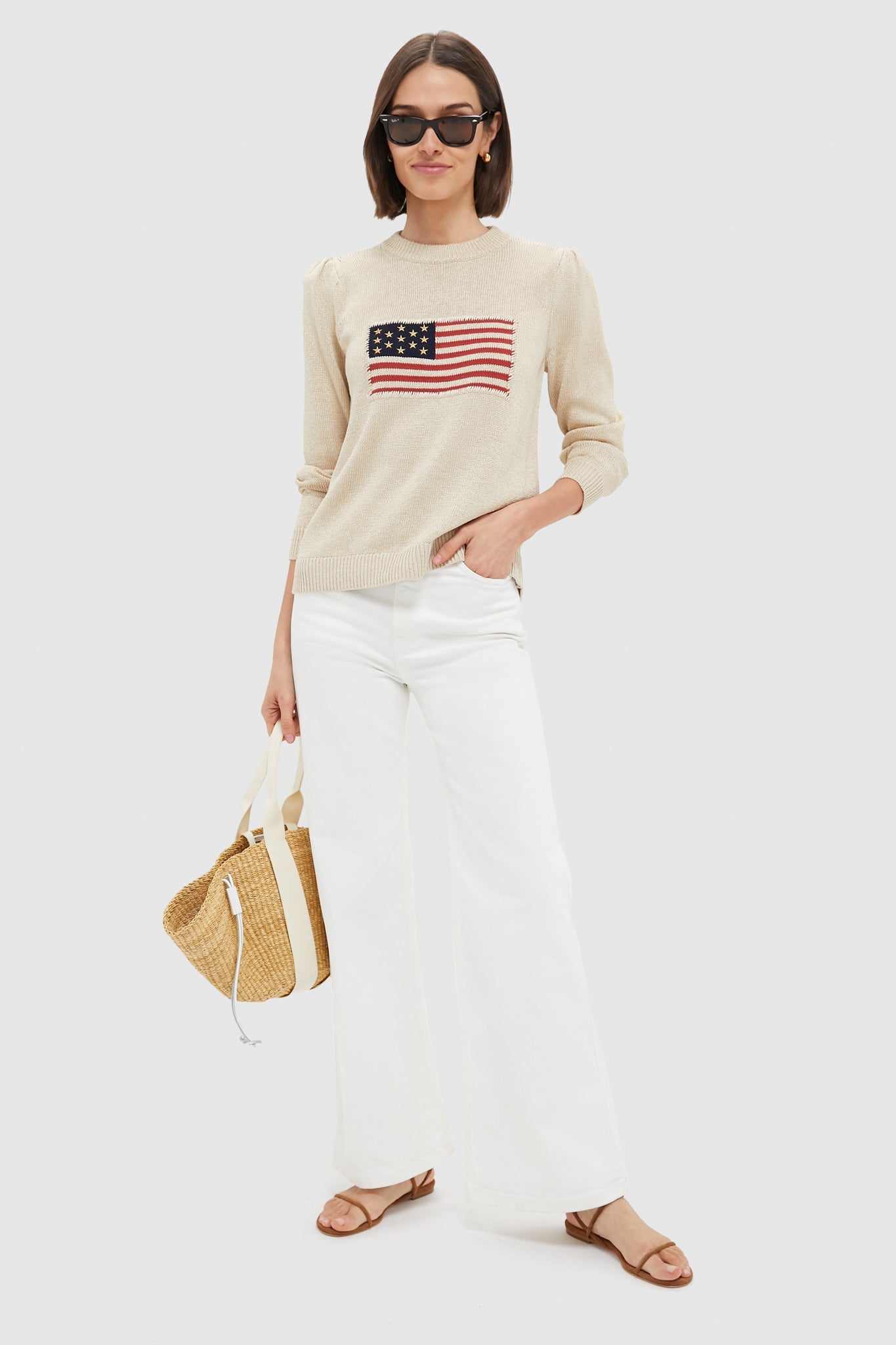 Metallic Cropped Cotton Puff Sleeve Americana