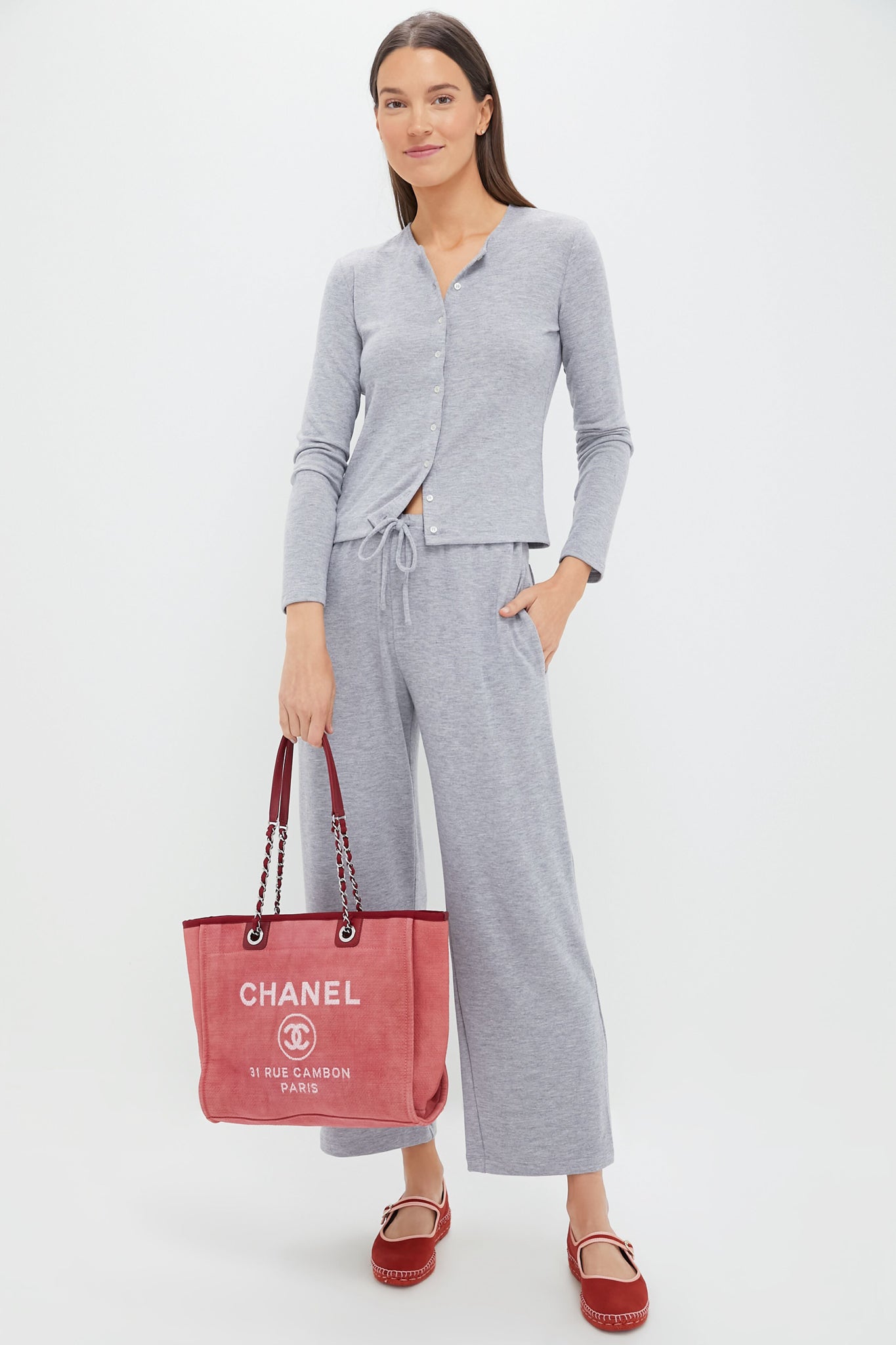 Grey Melange Lauren Crop Drawstring Pants
