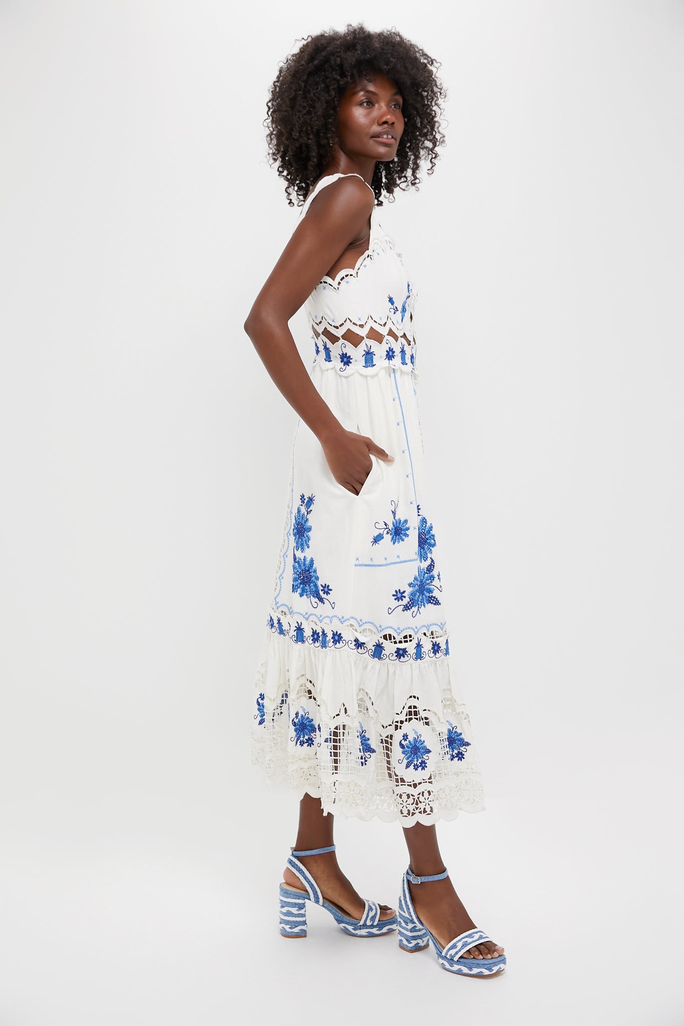 Off-White Cross Stitch Richelieu Sunflower Midi Dress