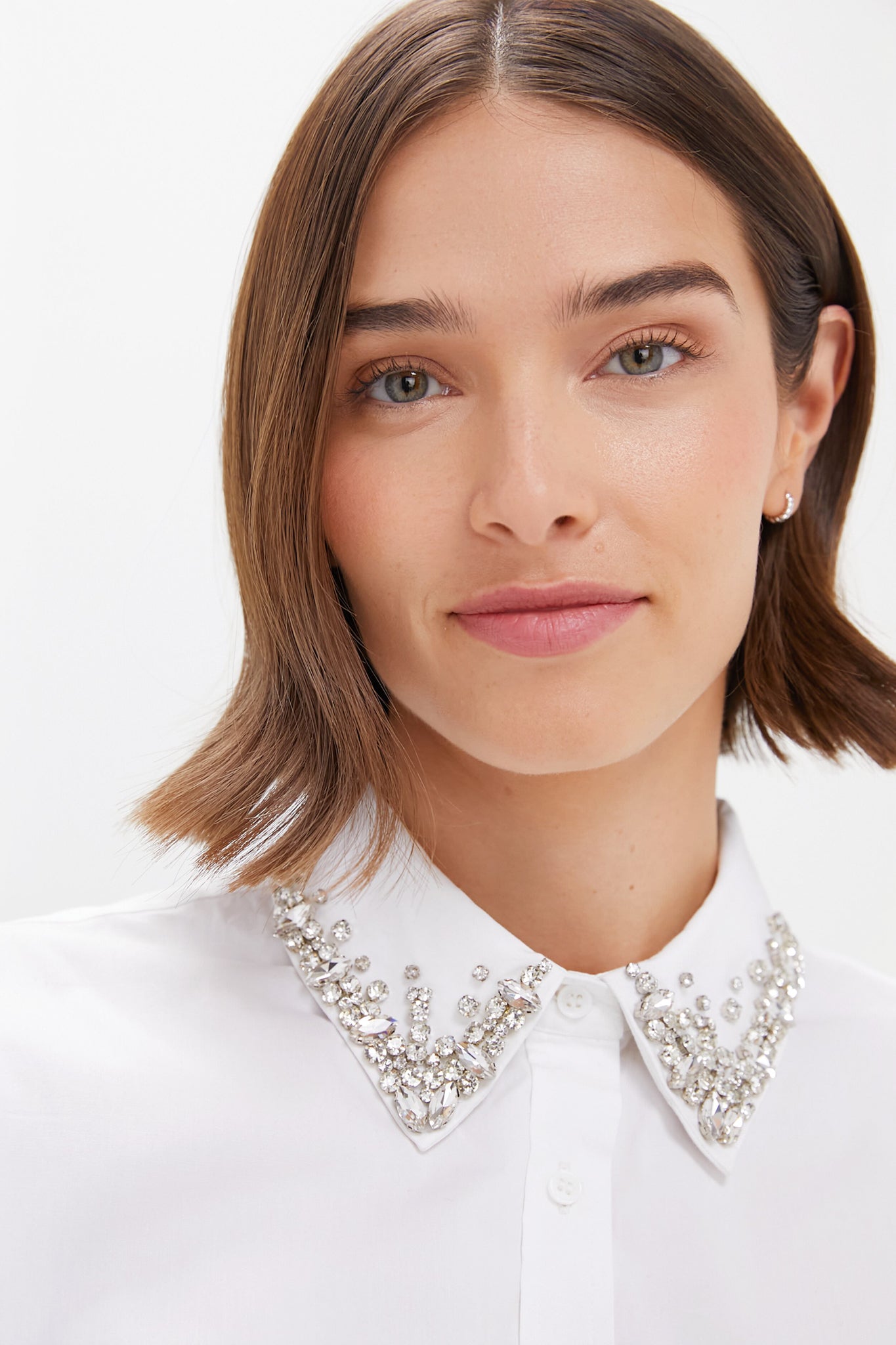 White Embellished Cropped Jasper Button Down