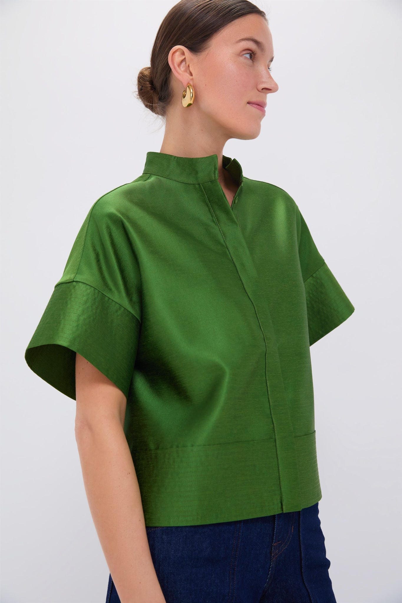 Green Dupioni Trapunto Stitch Sofia Shirt