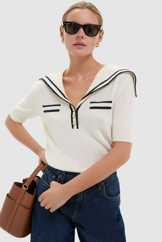 Ivory and Navy Cashmere Sailor Sweater